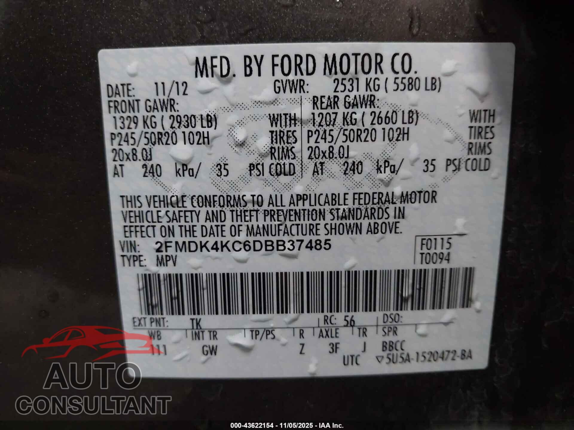 FORD EDGE 2013 - 2FMDK4KC6DBB37485