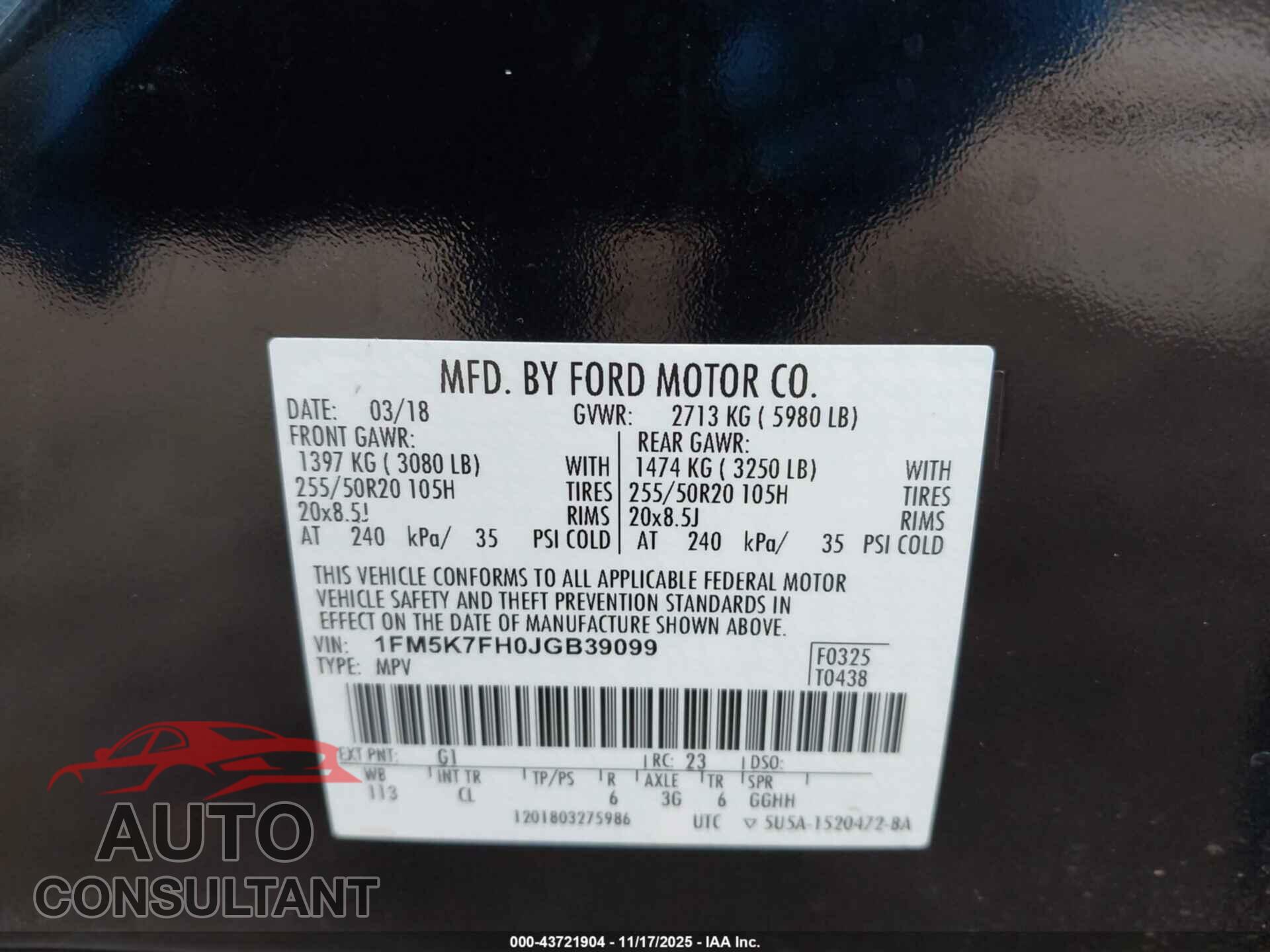 FORD EXPLORER 2018 - 1FM5K7FH0JGB39099