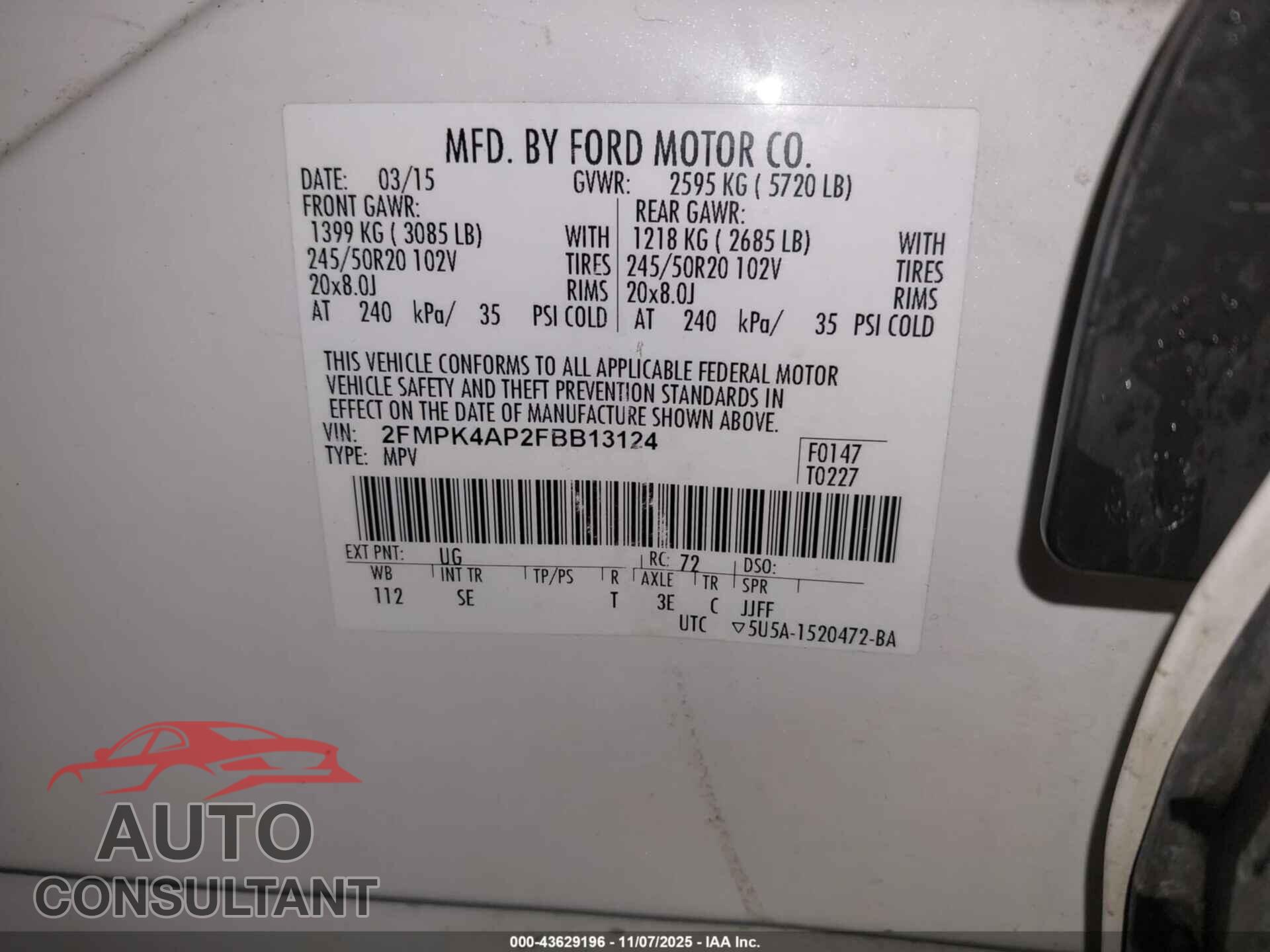FORD EDGE 2015 - 2FMPK4AP2FBB13124