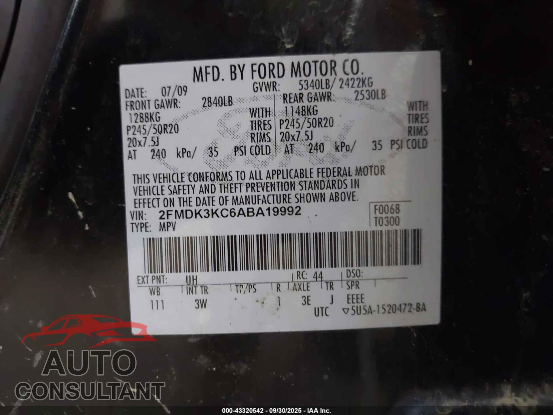 FORD EDGE 2010 - 2FMDK3KC6ABA19992