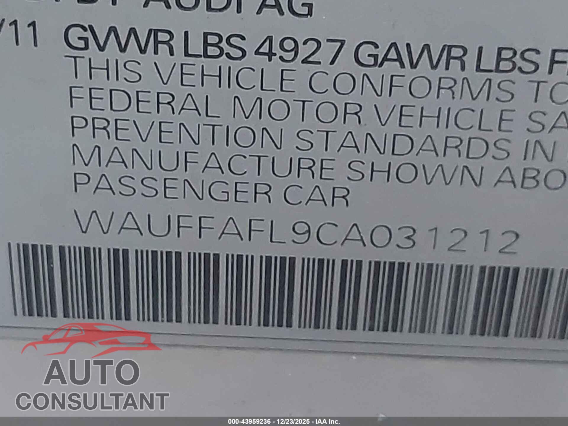 AUDI A4 2012 - WAUFFAFL9CA031212