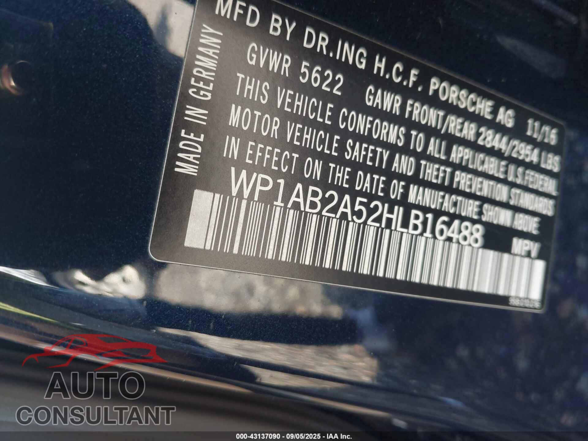 PORSCHE MACAN 2017 - WP1AB2A52HLB16488