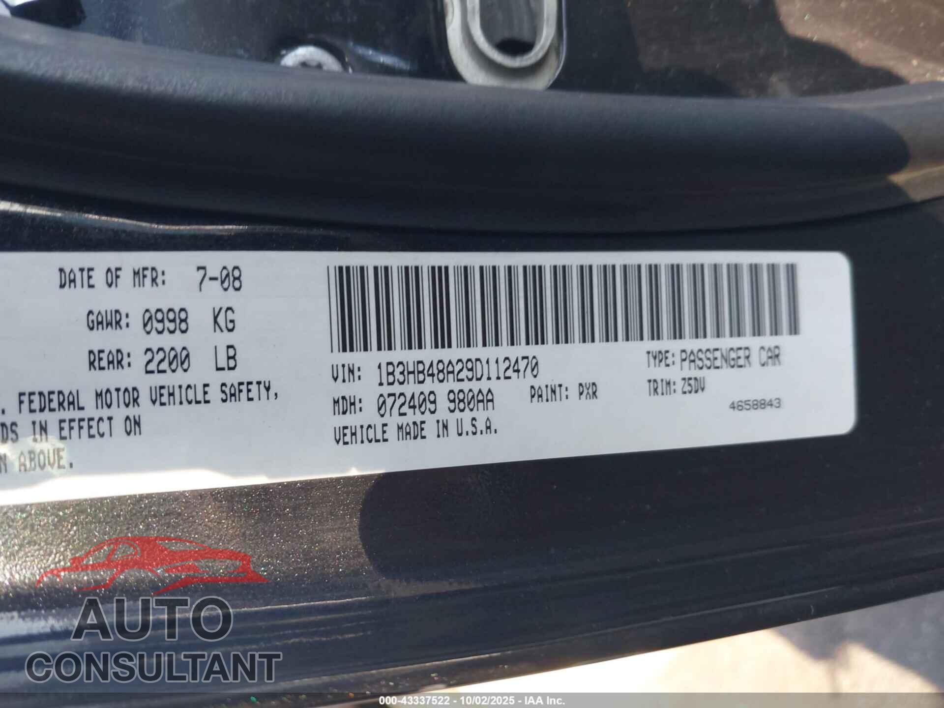 DODGE CALIBER 2009 - 1B3HB48A29D112470