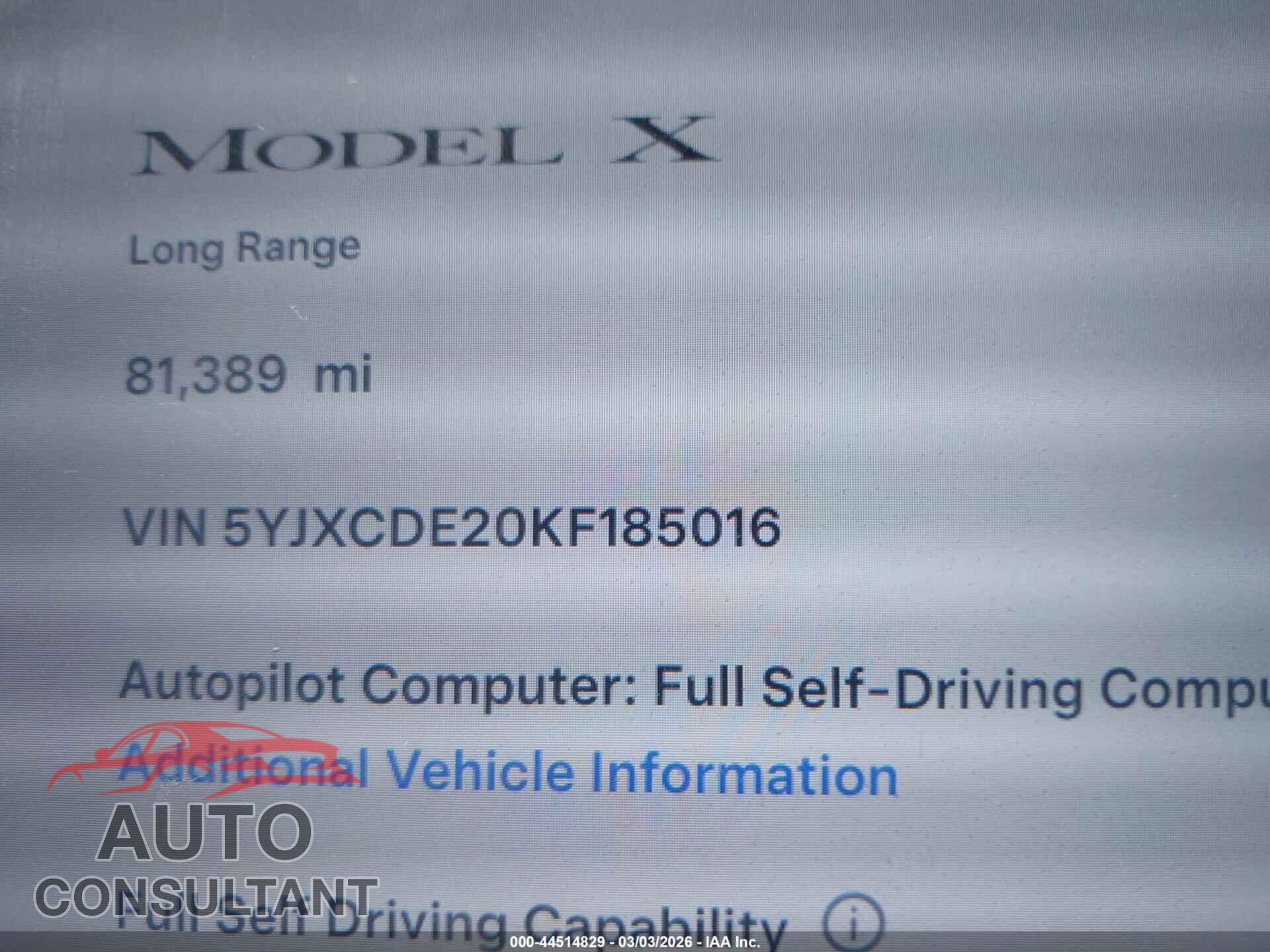 TESLA MODEL X 2019 - 5YJXCDE20KF185016