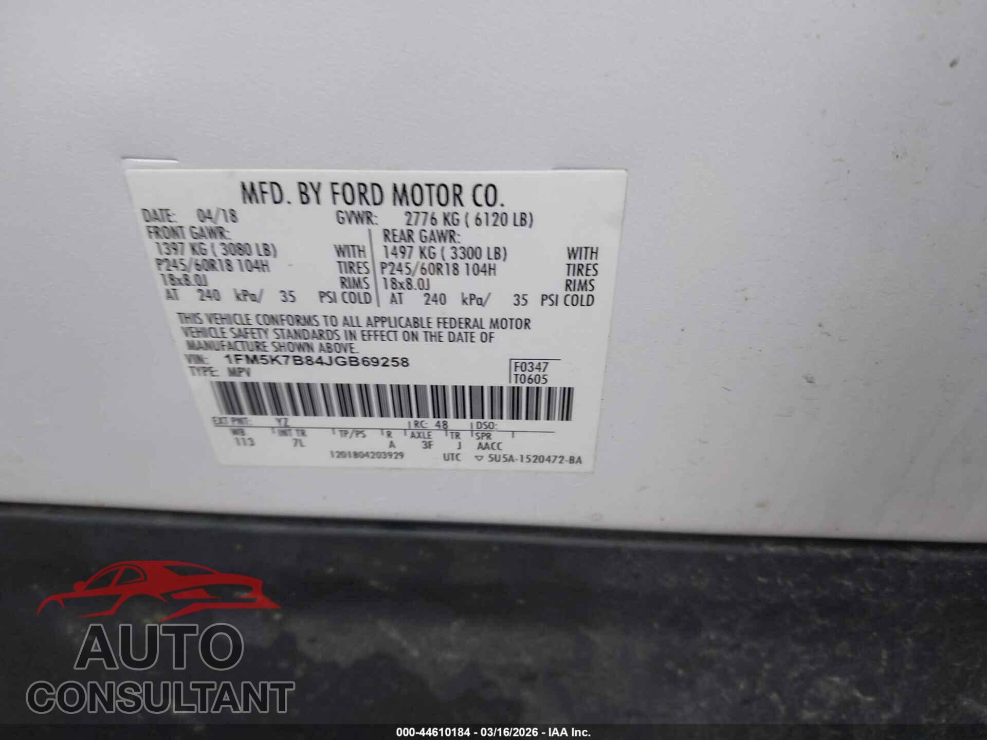 FORD EXPLORER 2018 - 1FM5K7B84JGB69258