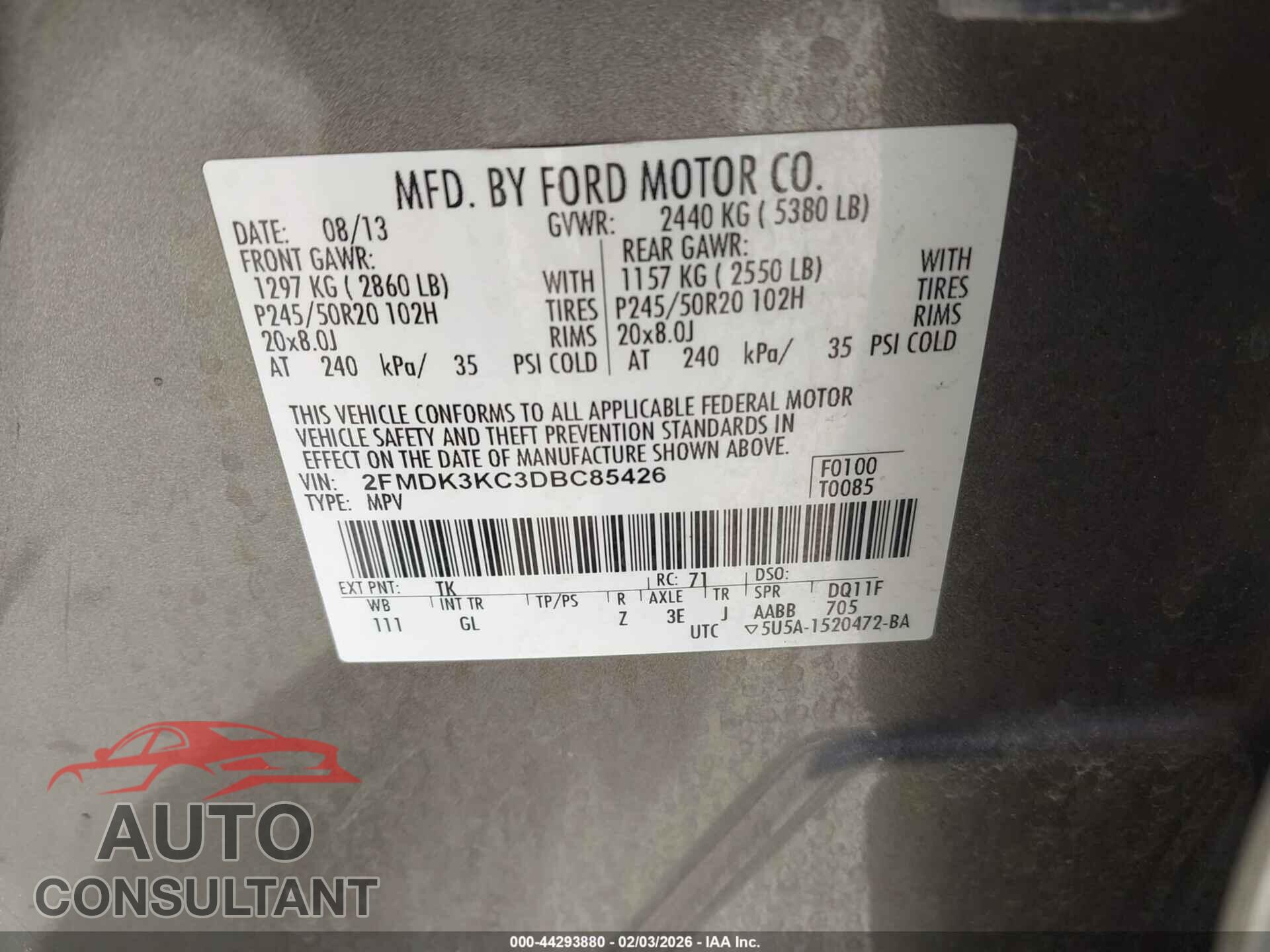 FORD EDGE 2013 - 2FMDK3KC3DBC85426