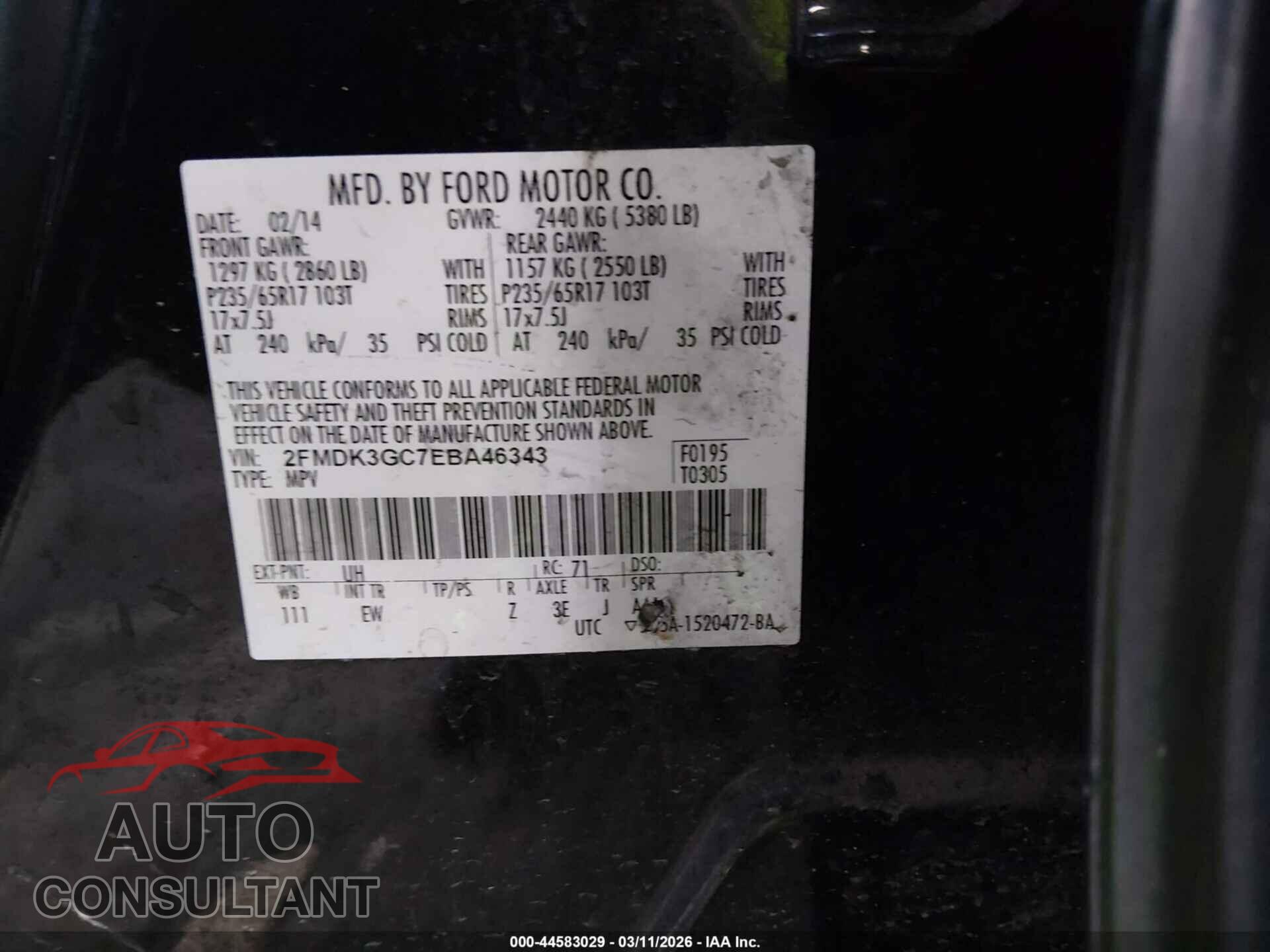 FORD EDGE 2014 - 2FMDK3GC7EBA46343