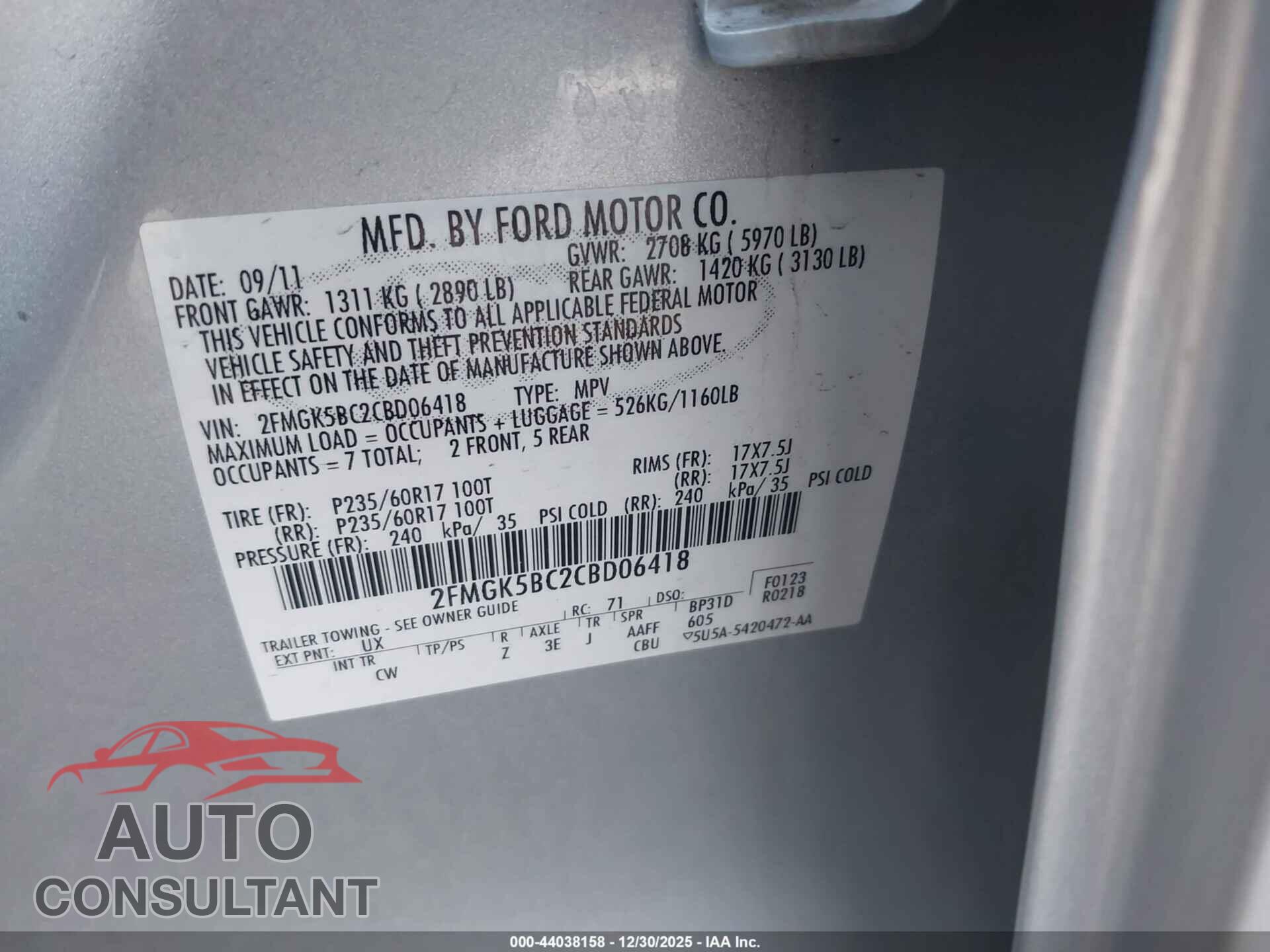 FORD FLEX 2012 - 2FMGK5BC2CBD06418