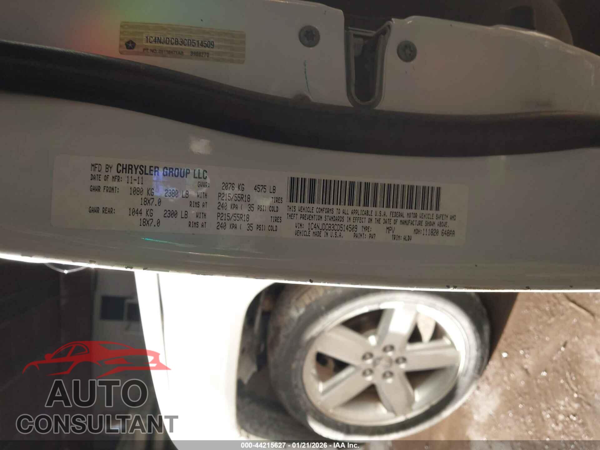 JEEP COMPASS 2012 - 1C4NJDCB3CD514509