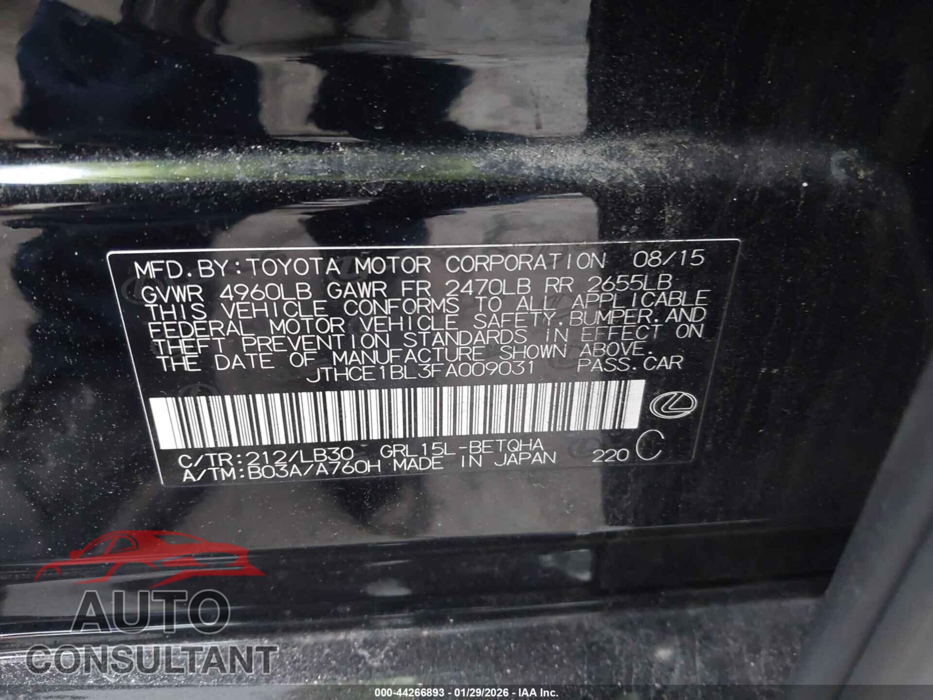 LEXUS GS 350 2015 - JTHCE1BL3FA009031