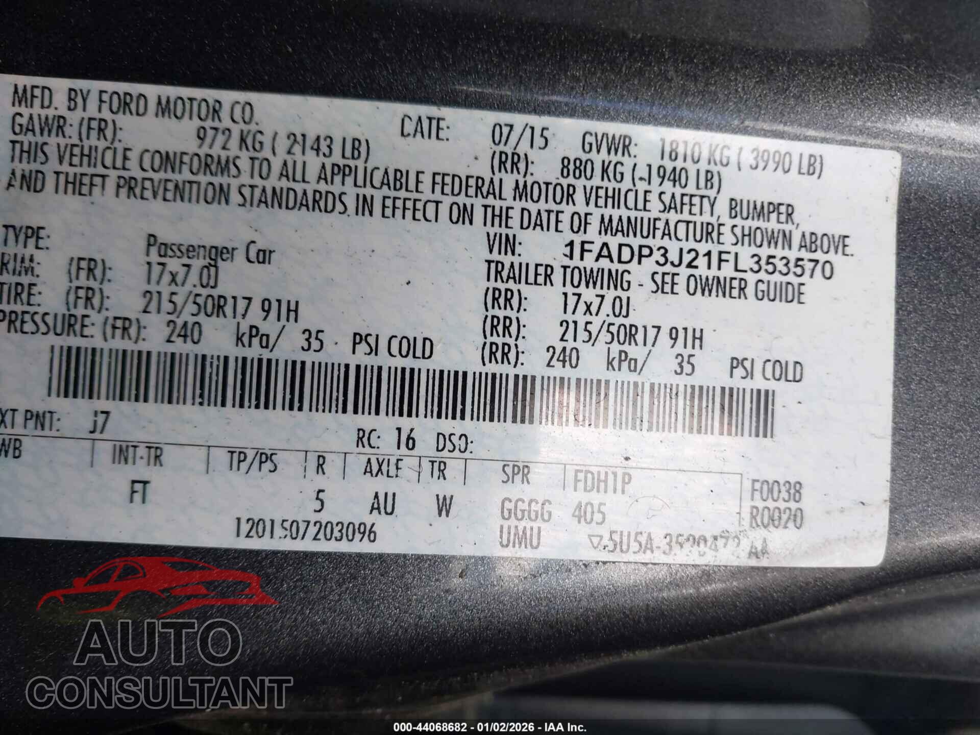 FORD FOCUS 2015 - 1FADP3J21FL353570
