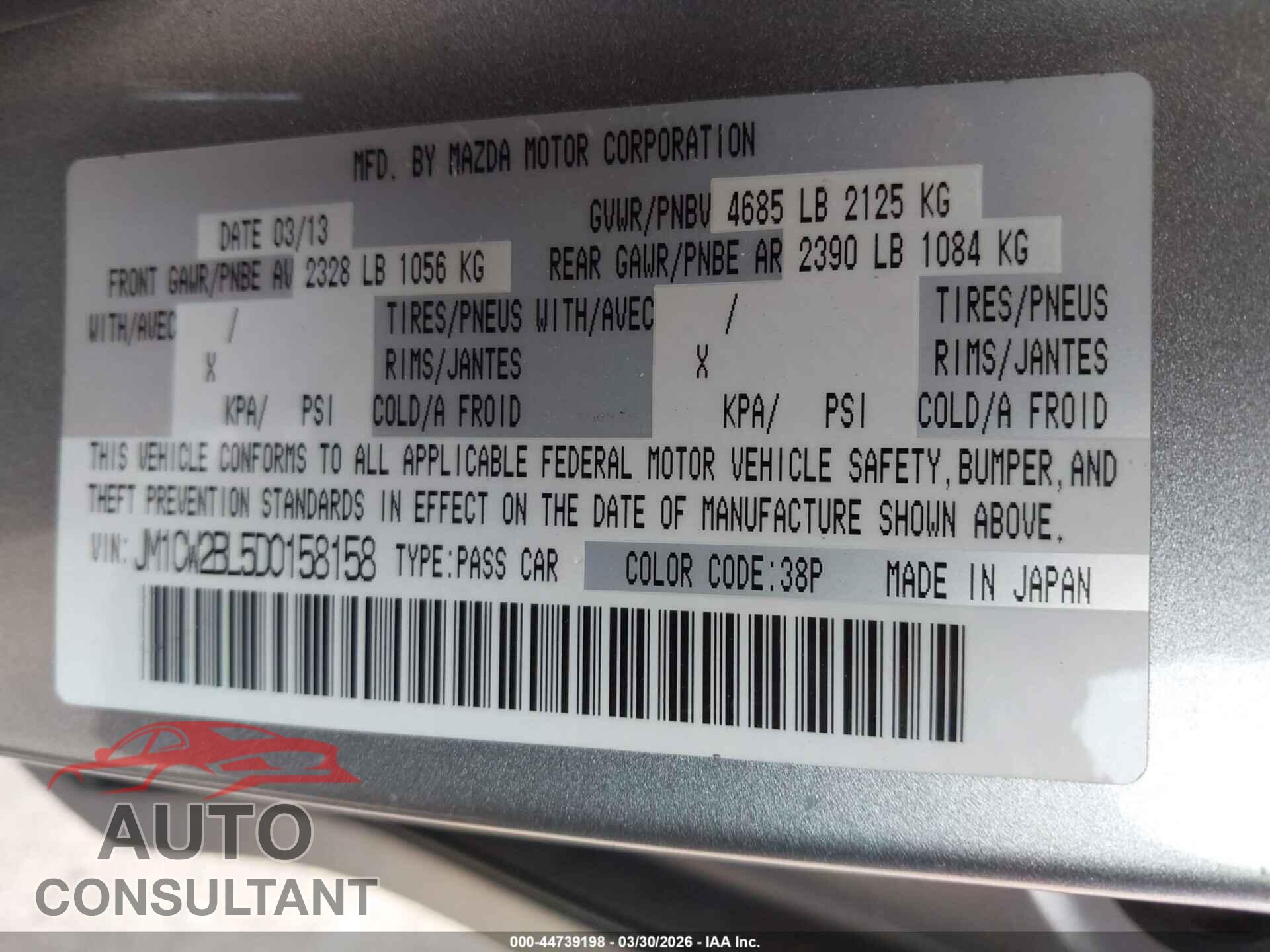 MAZDA MAZDA5 2013 - JM1CW2BL5D0158158