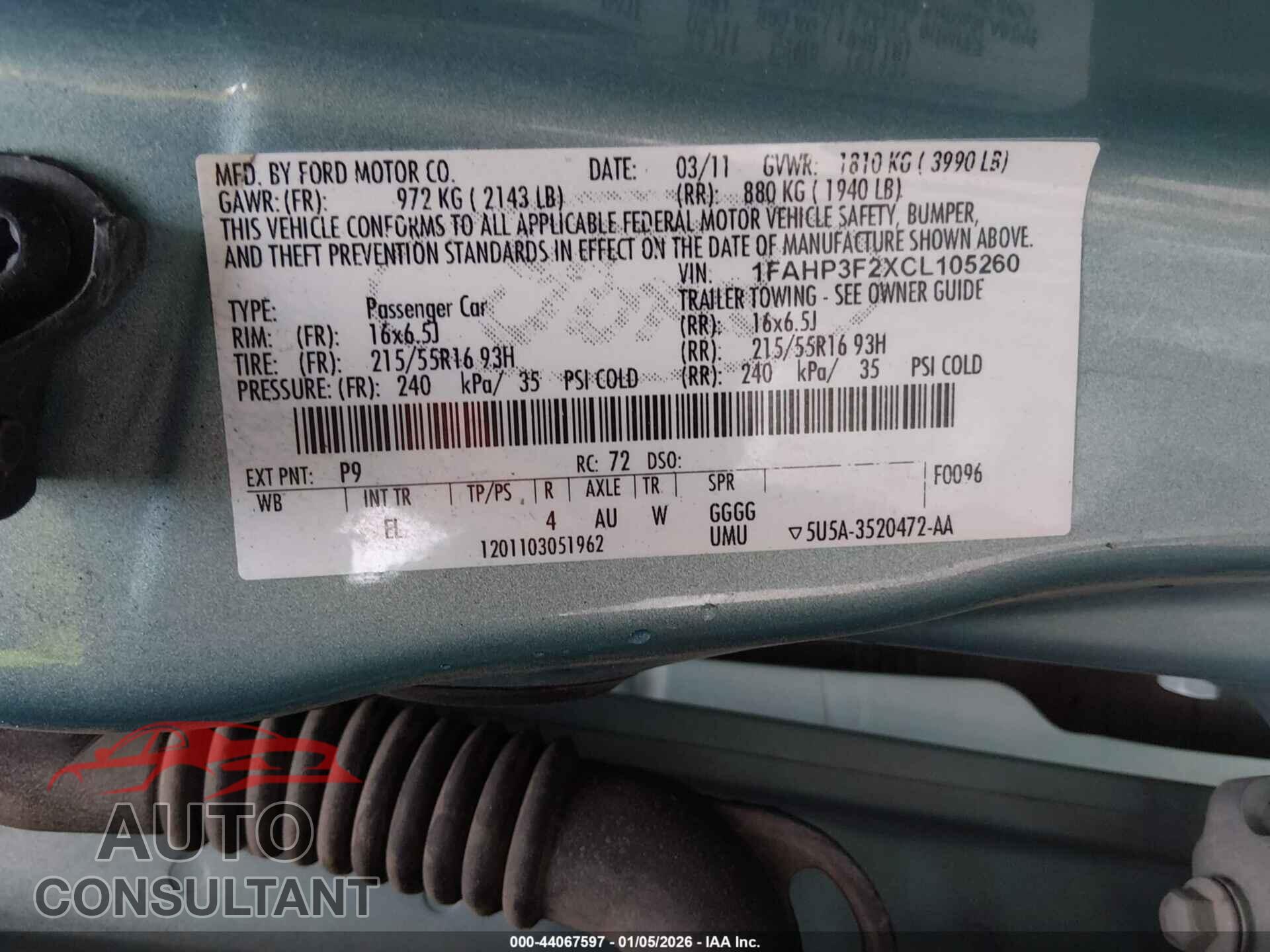 FORD FOCUS 2012 - 1FAHP3F2XCL105260