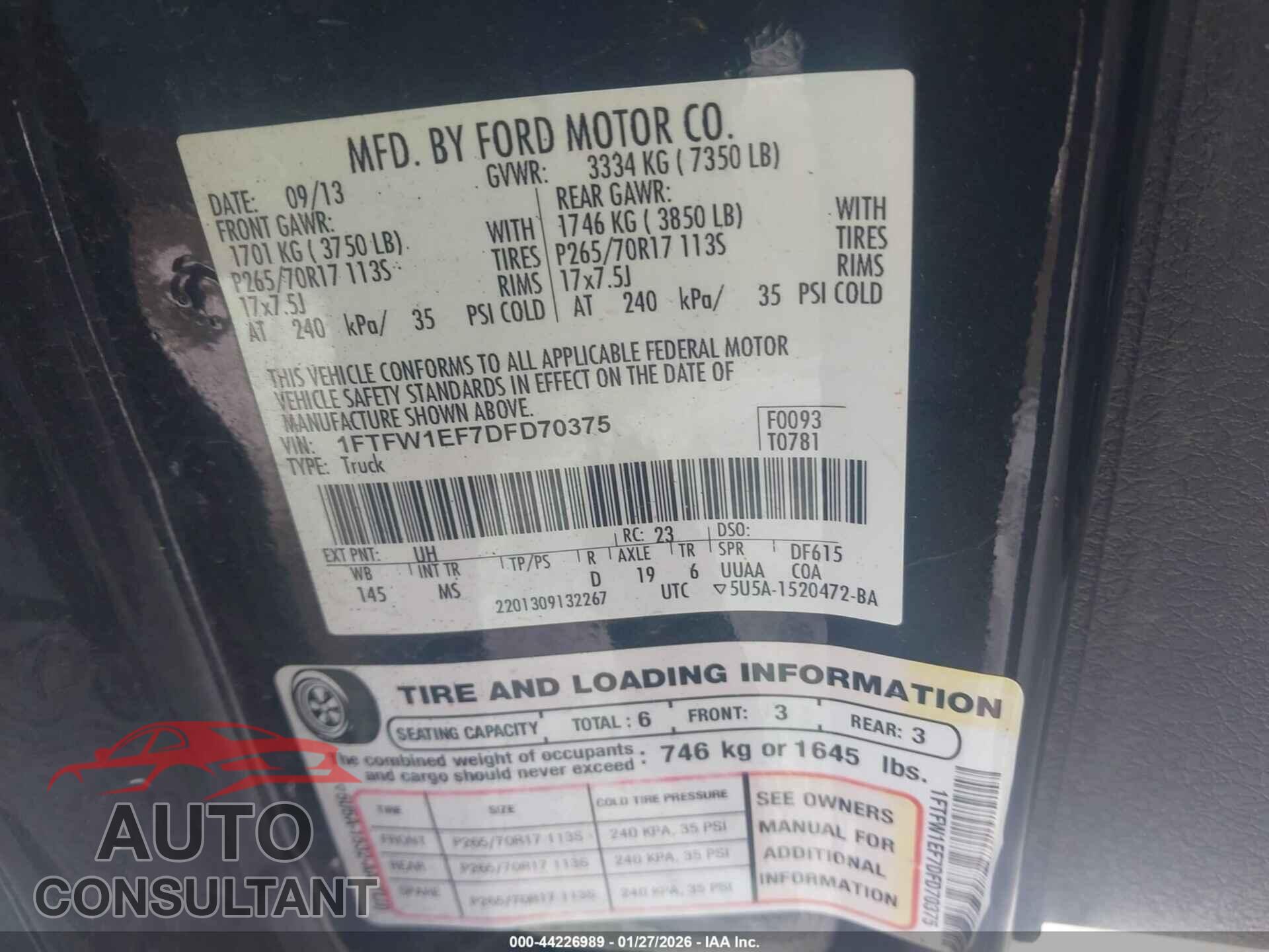 FORD F-150 2013 - 1FTFW1EF7DFD70375