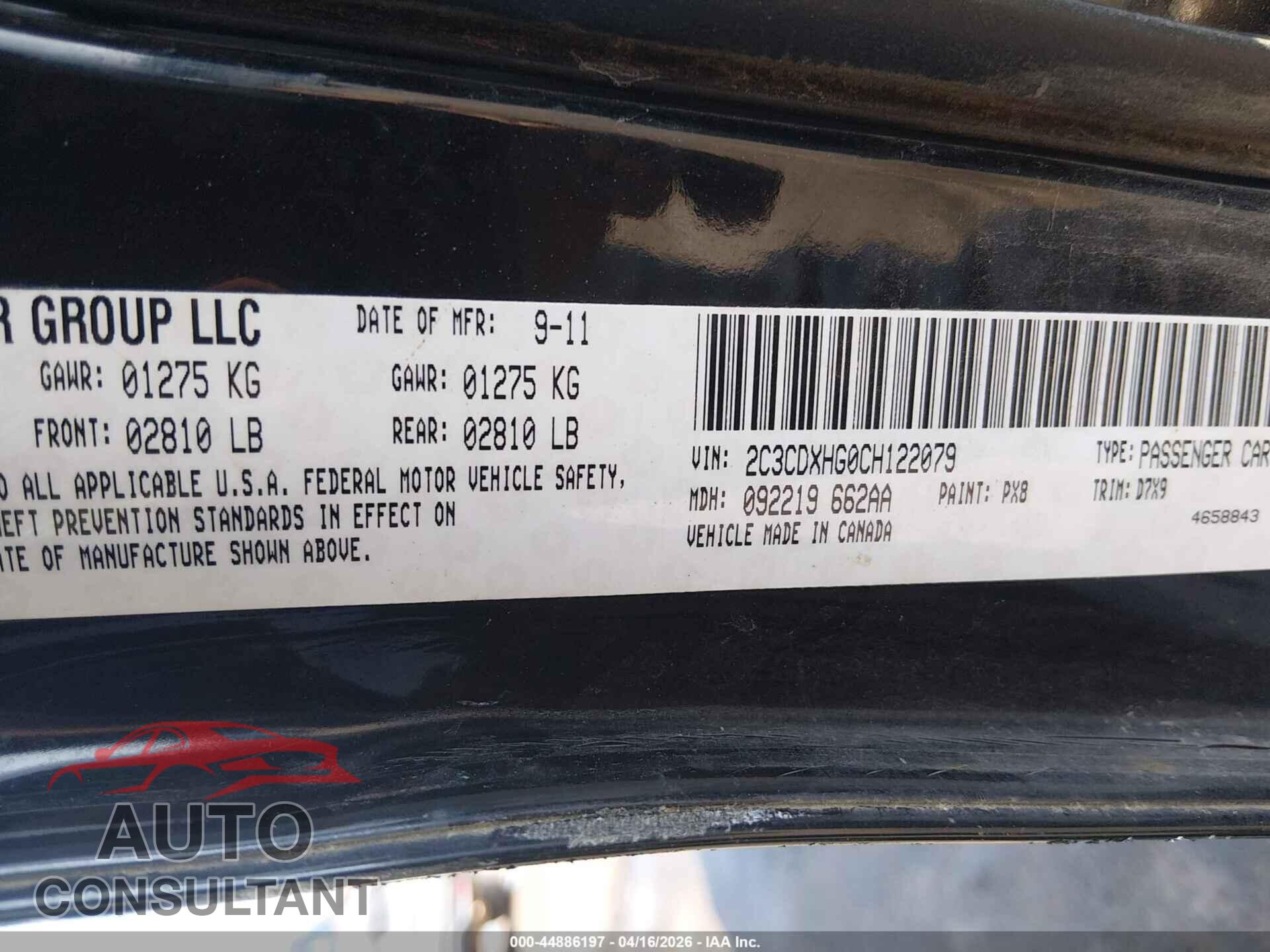 DODGE CHARGER 2012 - 2C3CDXHG0CH122079