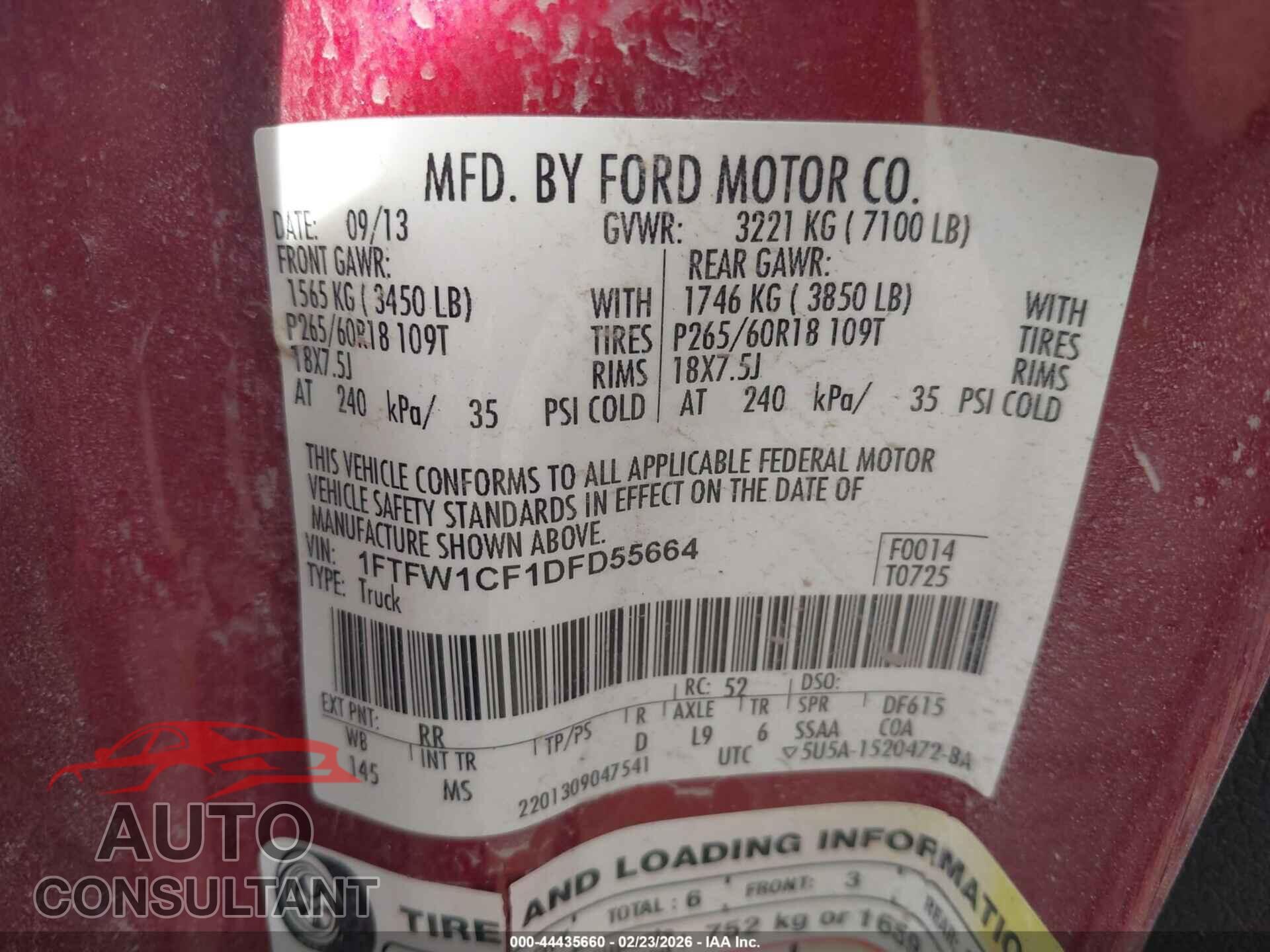 FORD F-150 2013 - 1FTFW1CF1DFD55664