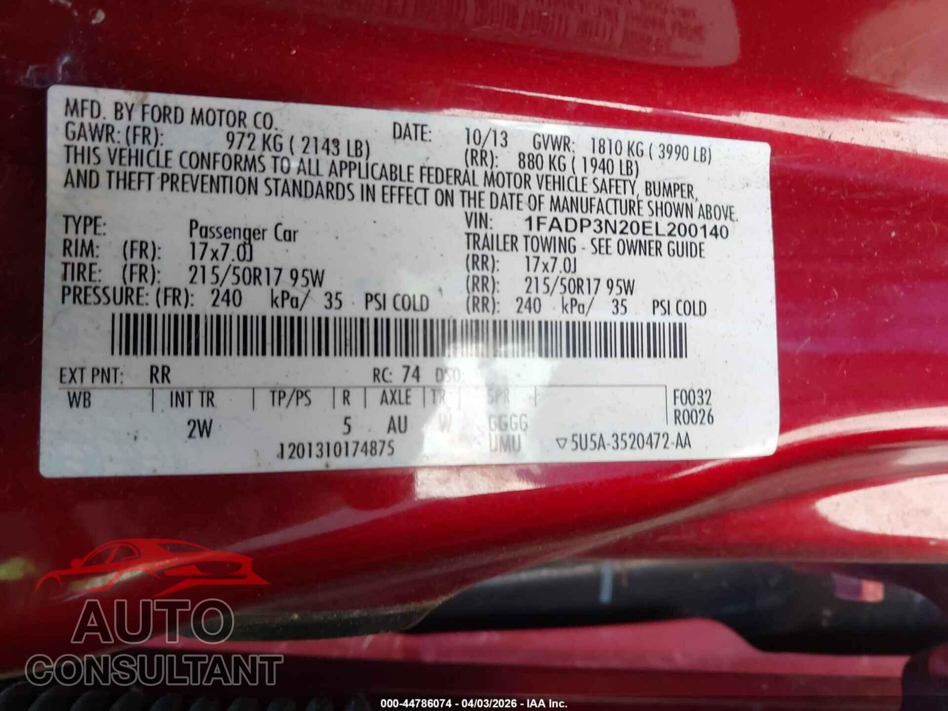 FORD FOCUS 2014 - 1FADP3N20EL200140