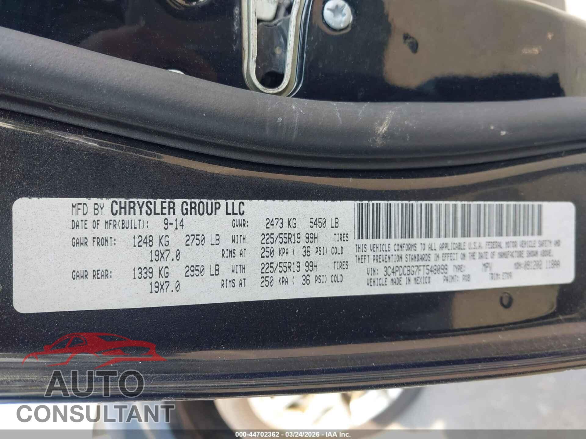 DODGE JOURNEY 2015 - 3C4PDCBG7FT548099