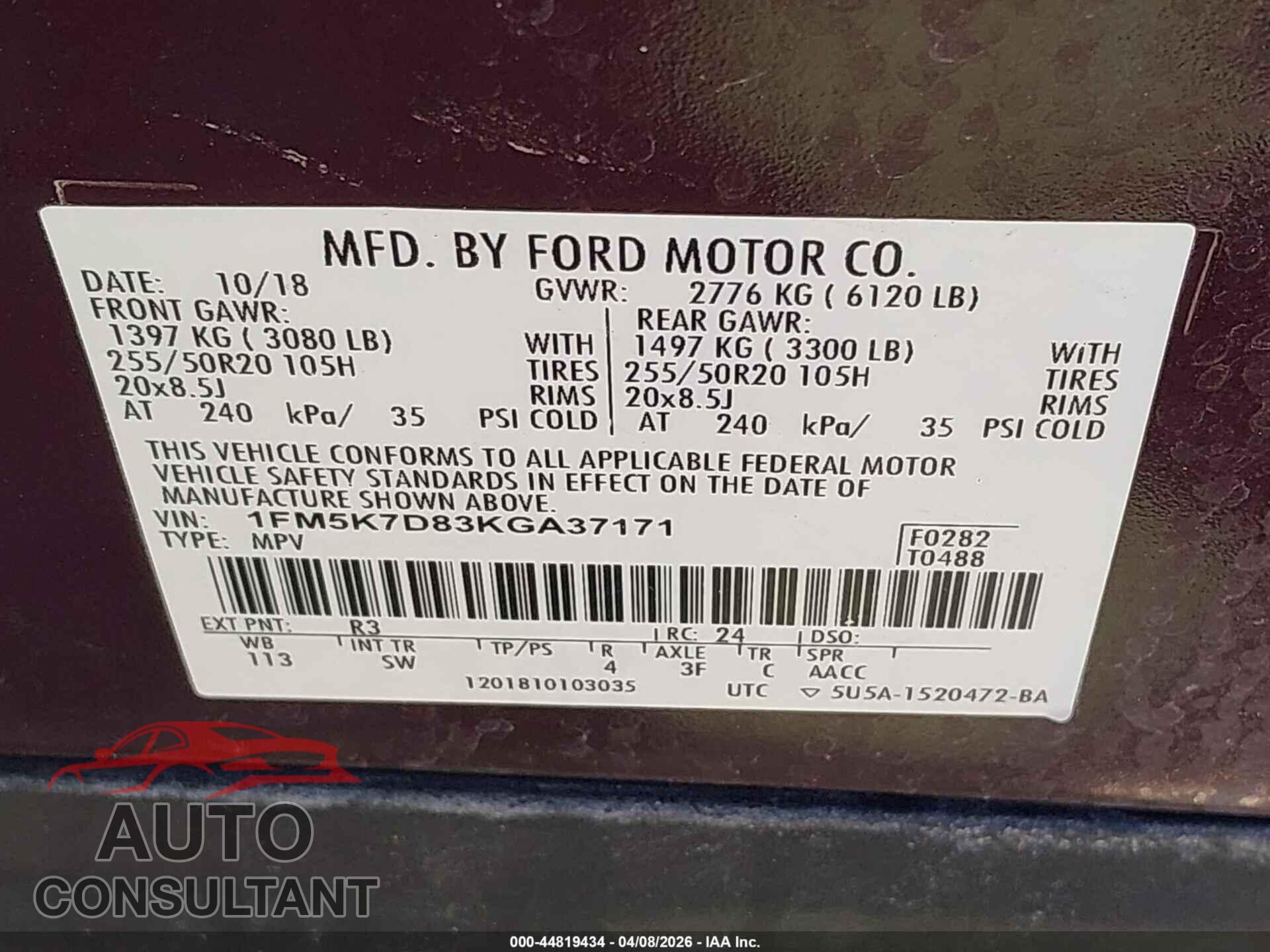 FORD EXPLORER 2019 - 1FM5K7D83KGA37171