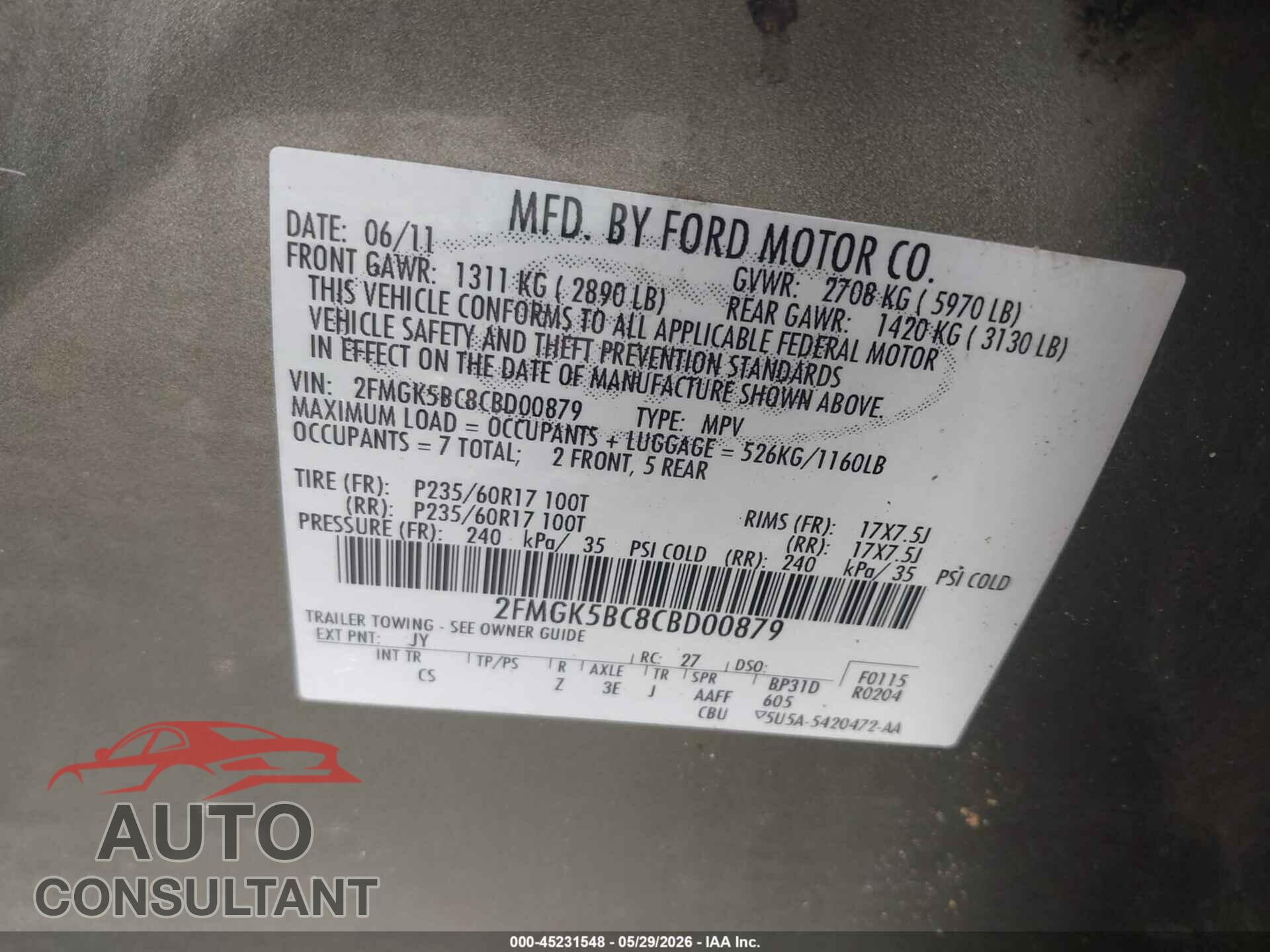 FORD FLEX 2012 - 2FMGK5BC8CBD00879