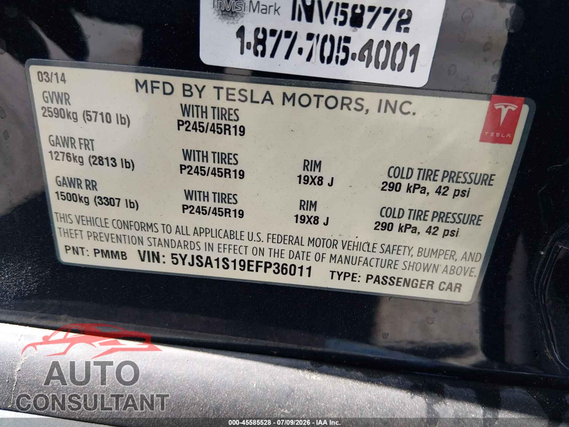 TESLA MODEL S 2014 - 5YJSA1S19EFP36011