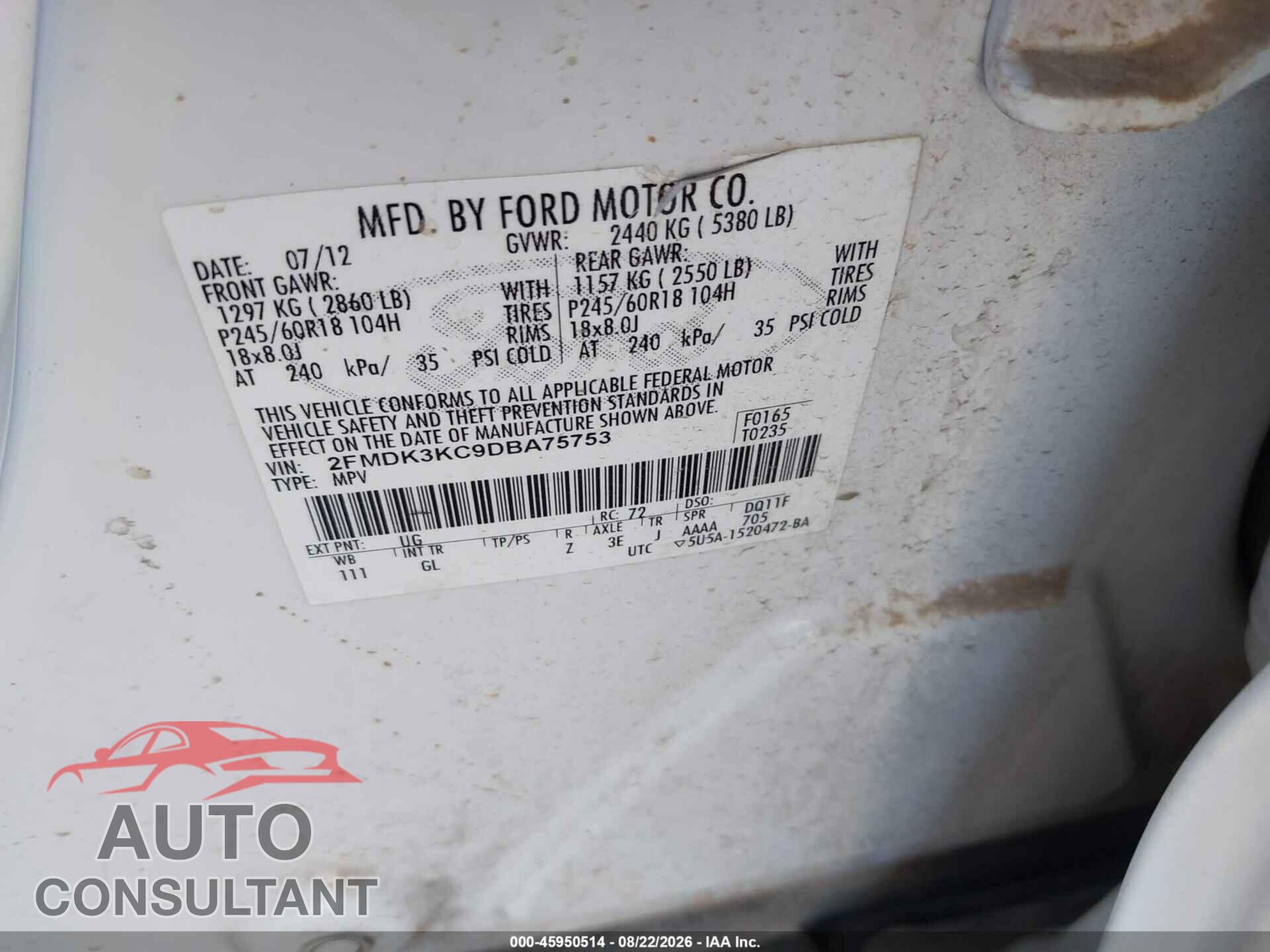 FORD EDGE 2013 - 2FMDK3KC9DBA75753