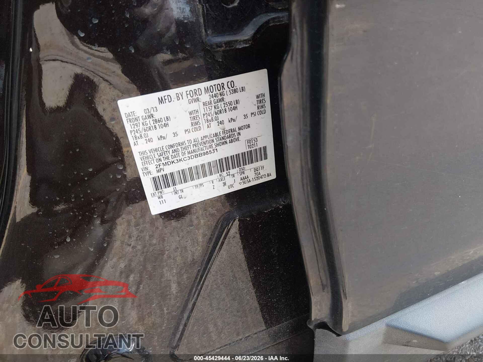 FORD EDGE 2013 - 2FMDK3KC3DBB98531