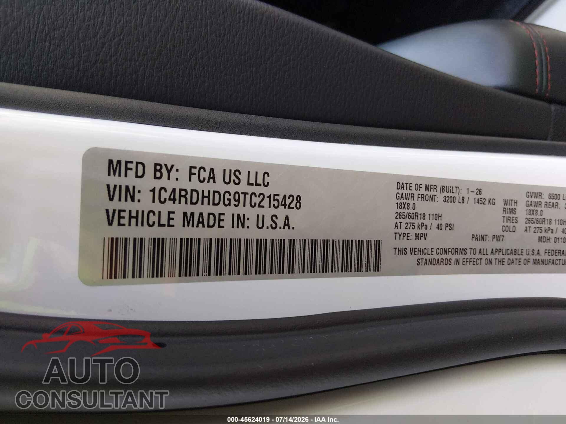 DODGE DURANGO 2026 - 1C4RDHDG9TC215428