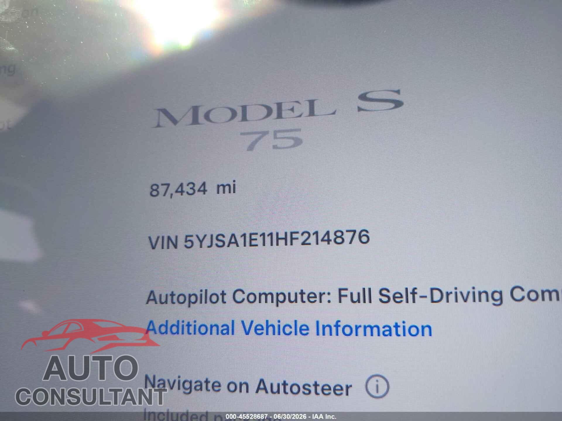 TESLA MODEL S 2017 - 5YJSA1E11HF214876