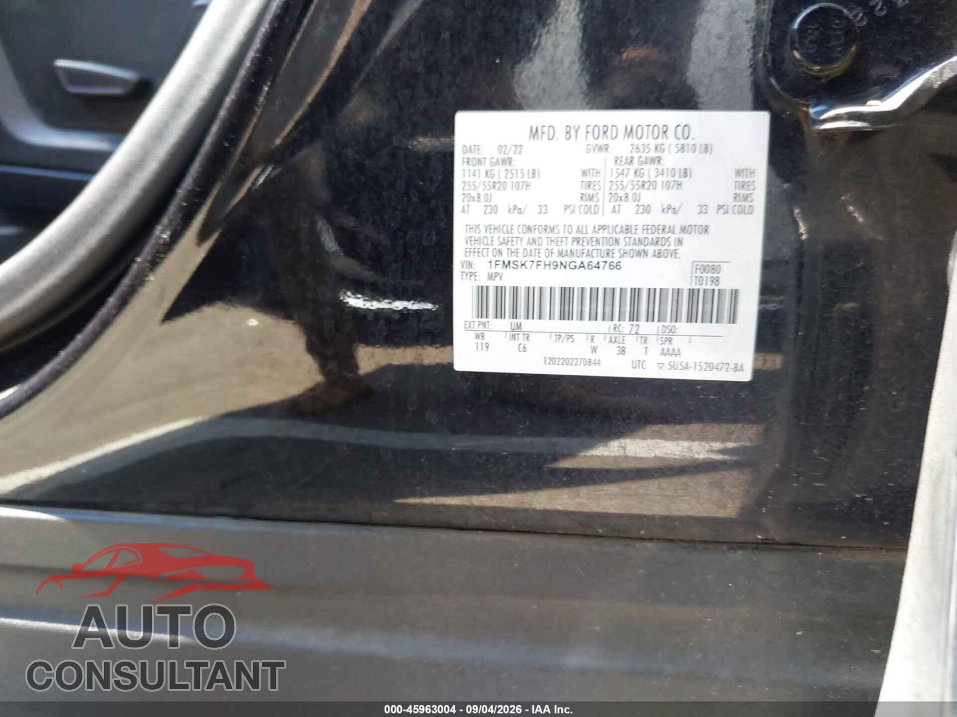 FORD EXPLORER 2022 - 1FMSK7FH9NGA64766