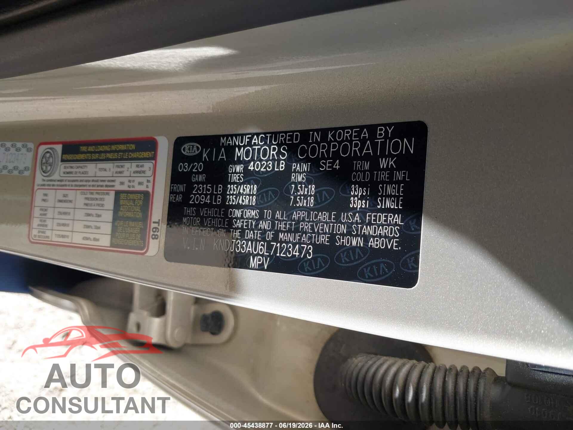 KIA SOUL 2020 - KNDJ33AU6L7123473