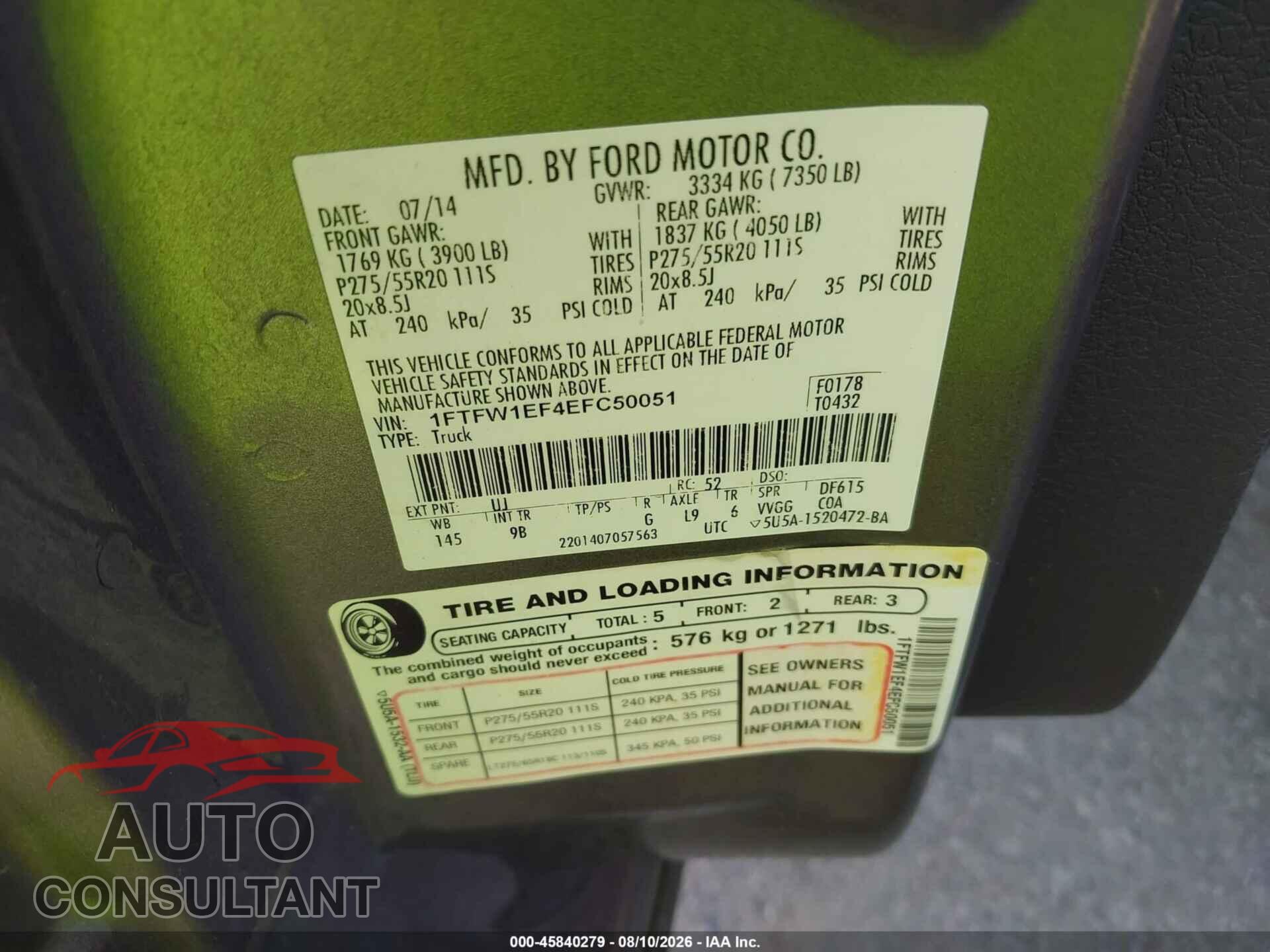 FORD F-150 2014 - 1FTFW1EF4EFC50051