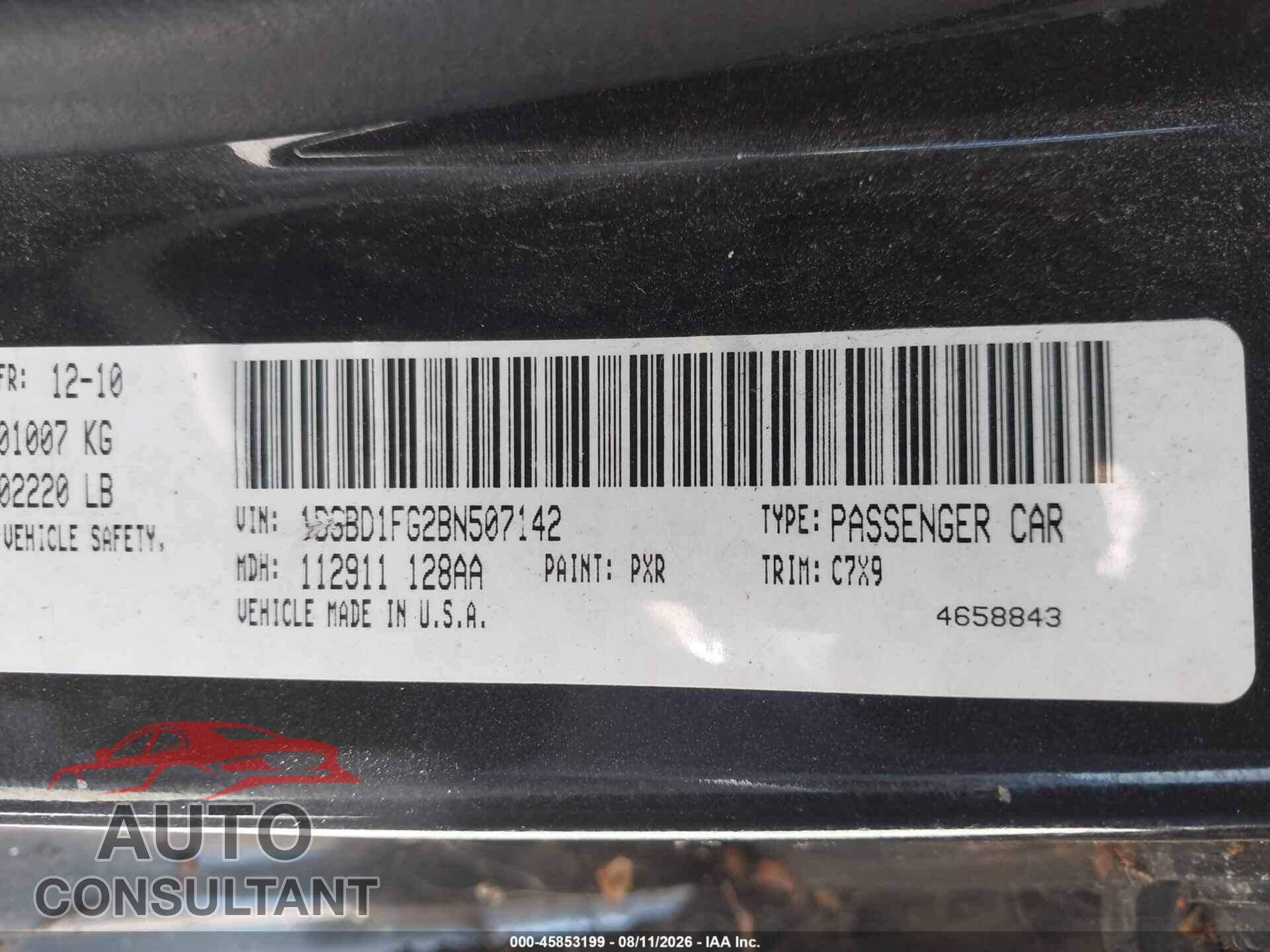 DODGE AVENGER 2011 - 1B3BD1FG2BN507142