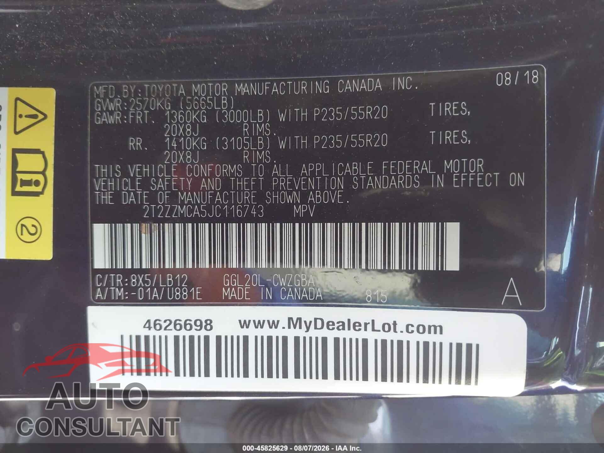LEXUS RX 350 2018 - 2T2ZZMCA5JC116743