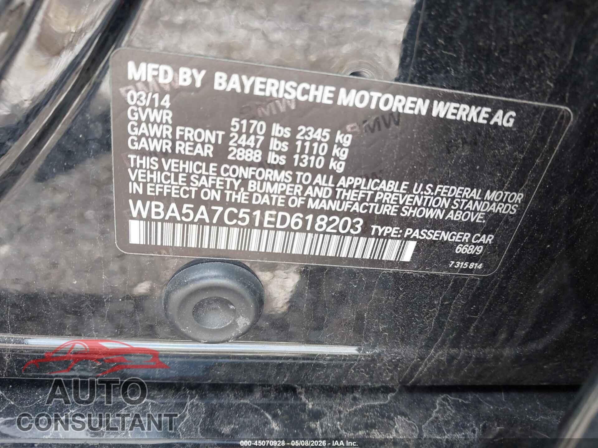 BMW 528I 2014 - WBA5A7C51ED618203