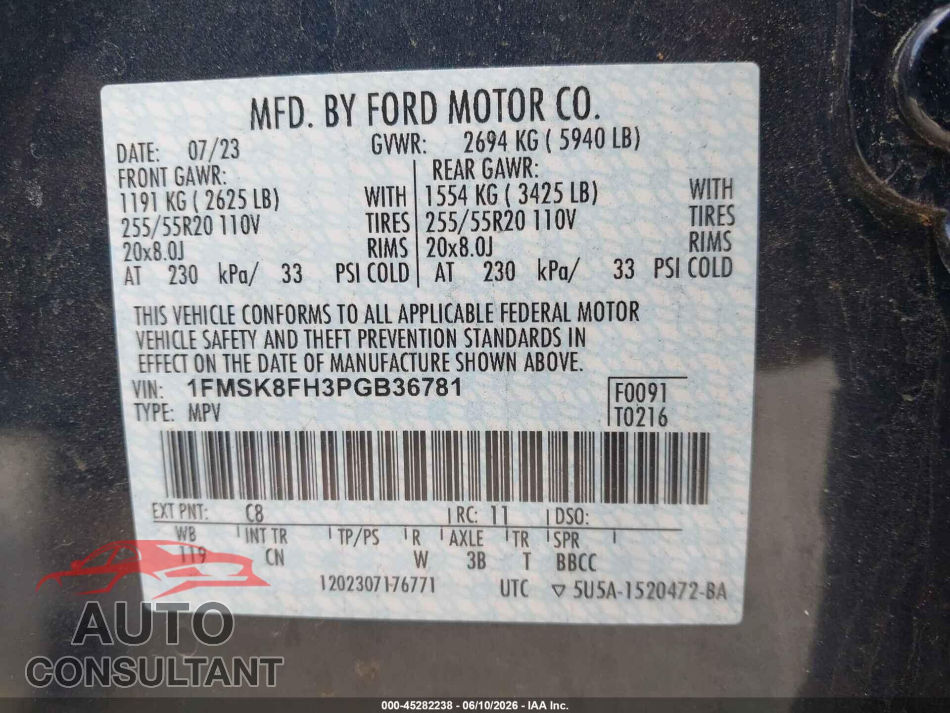FORD EXPLORER 2023 - 1FMSK8FH3PGB36781
