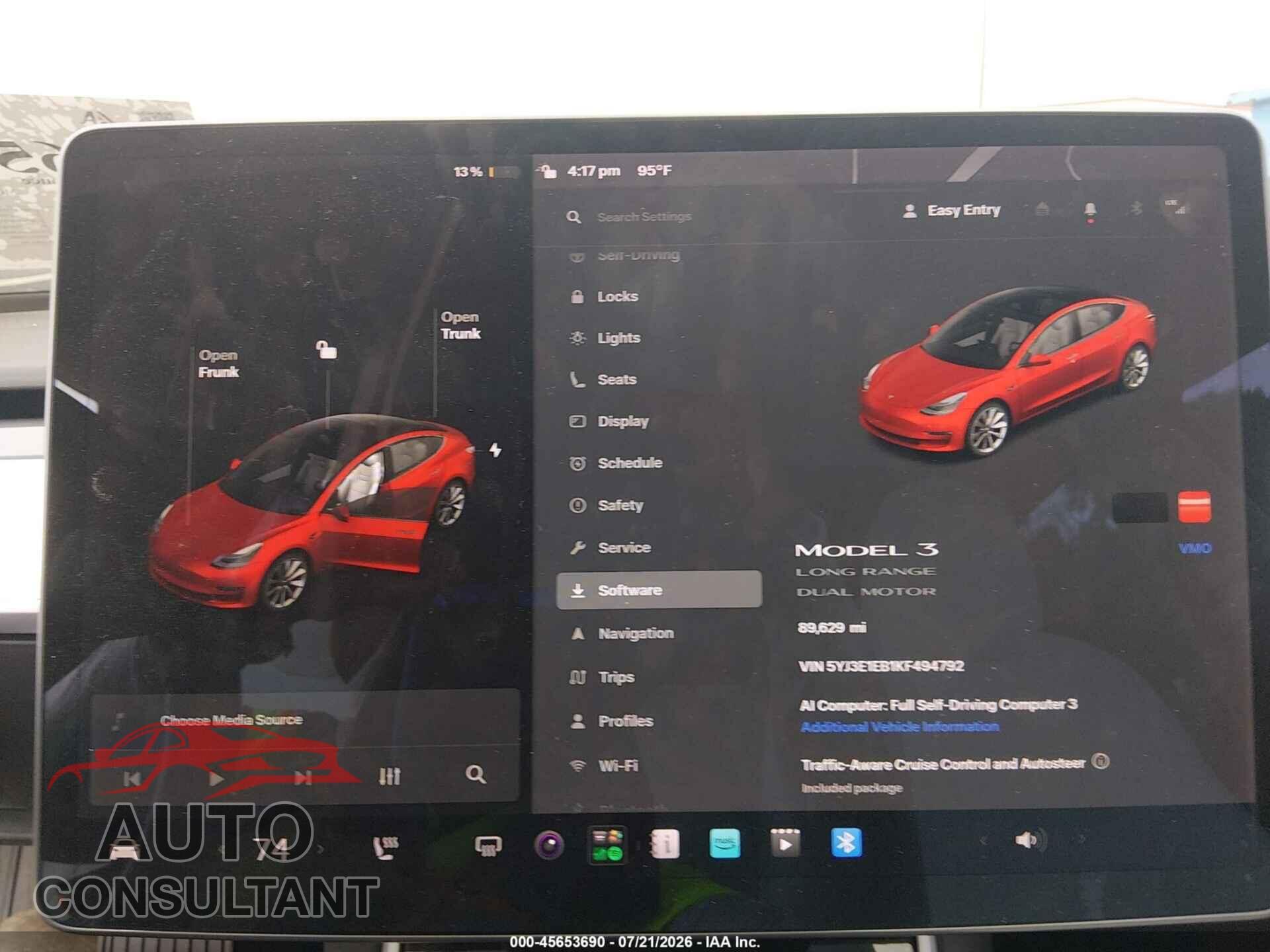 TESLA MODEL 3 2019 - 5YJ3E1EB1KF494792