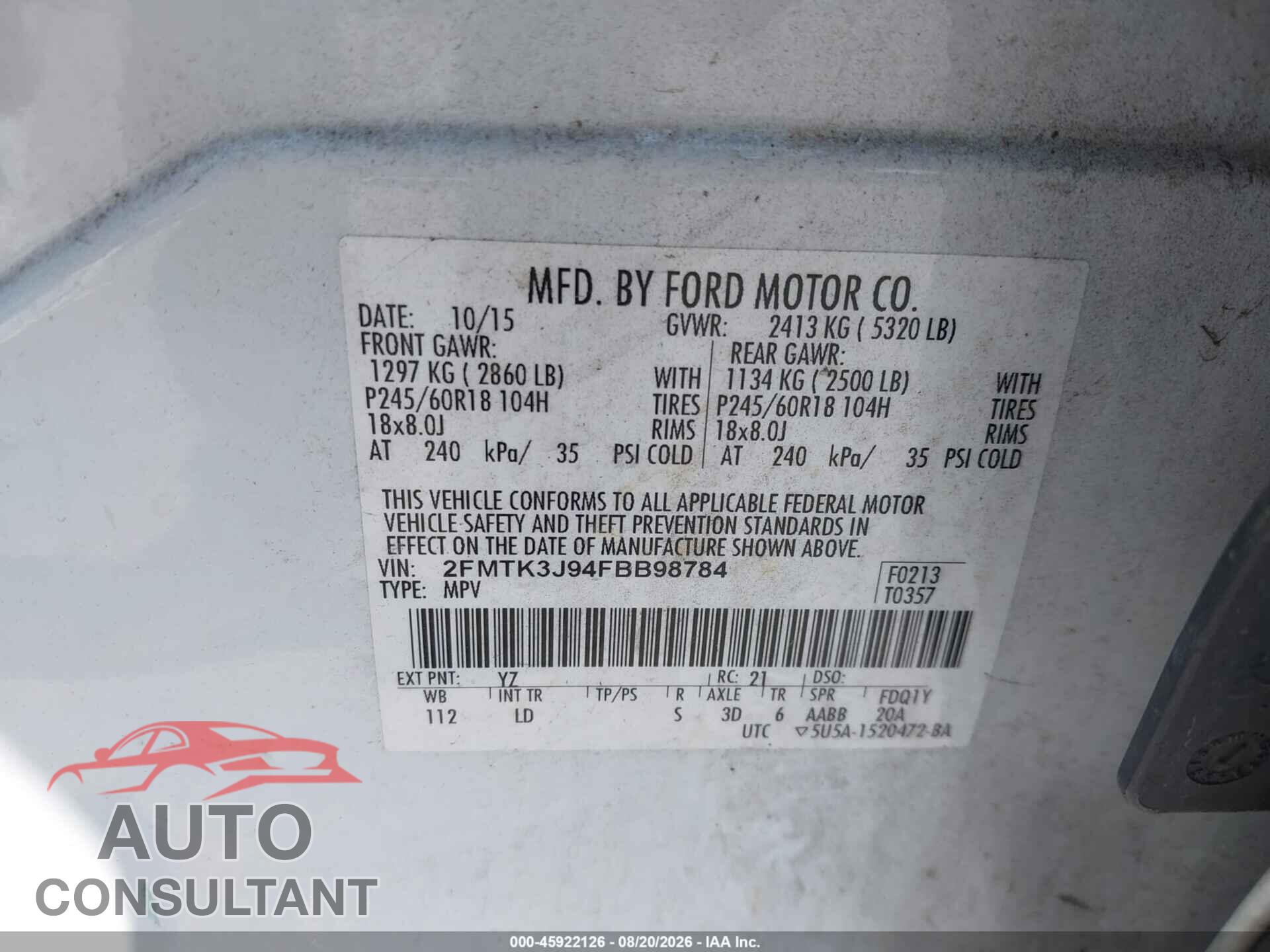 FORD EDGE 2015 - 2FMTK3J94FBB98784