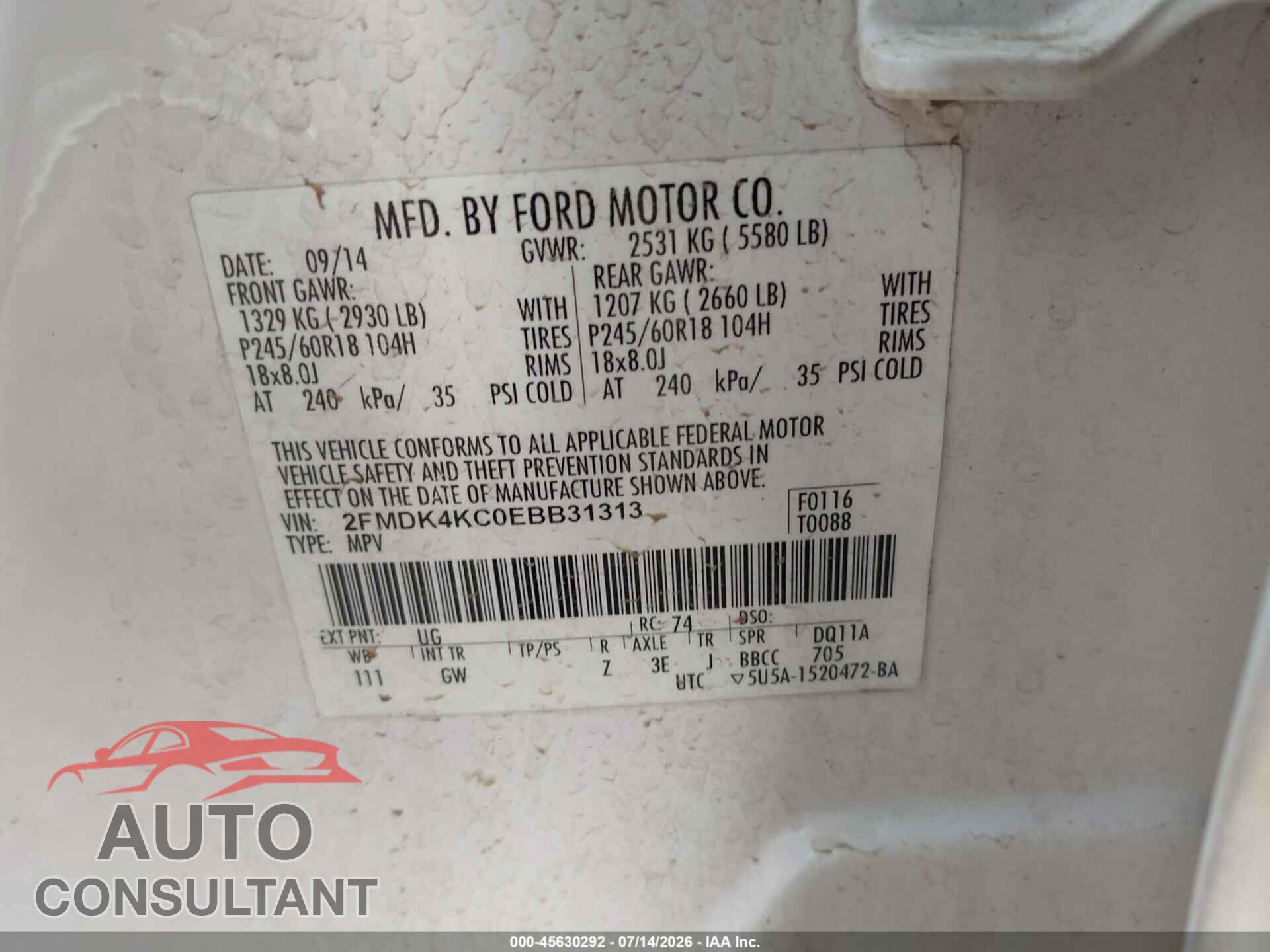 FORD EDGE 2014 - 2FMDK4KC0EBB31313