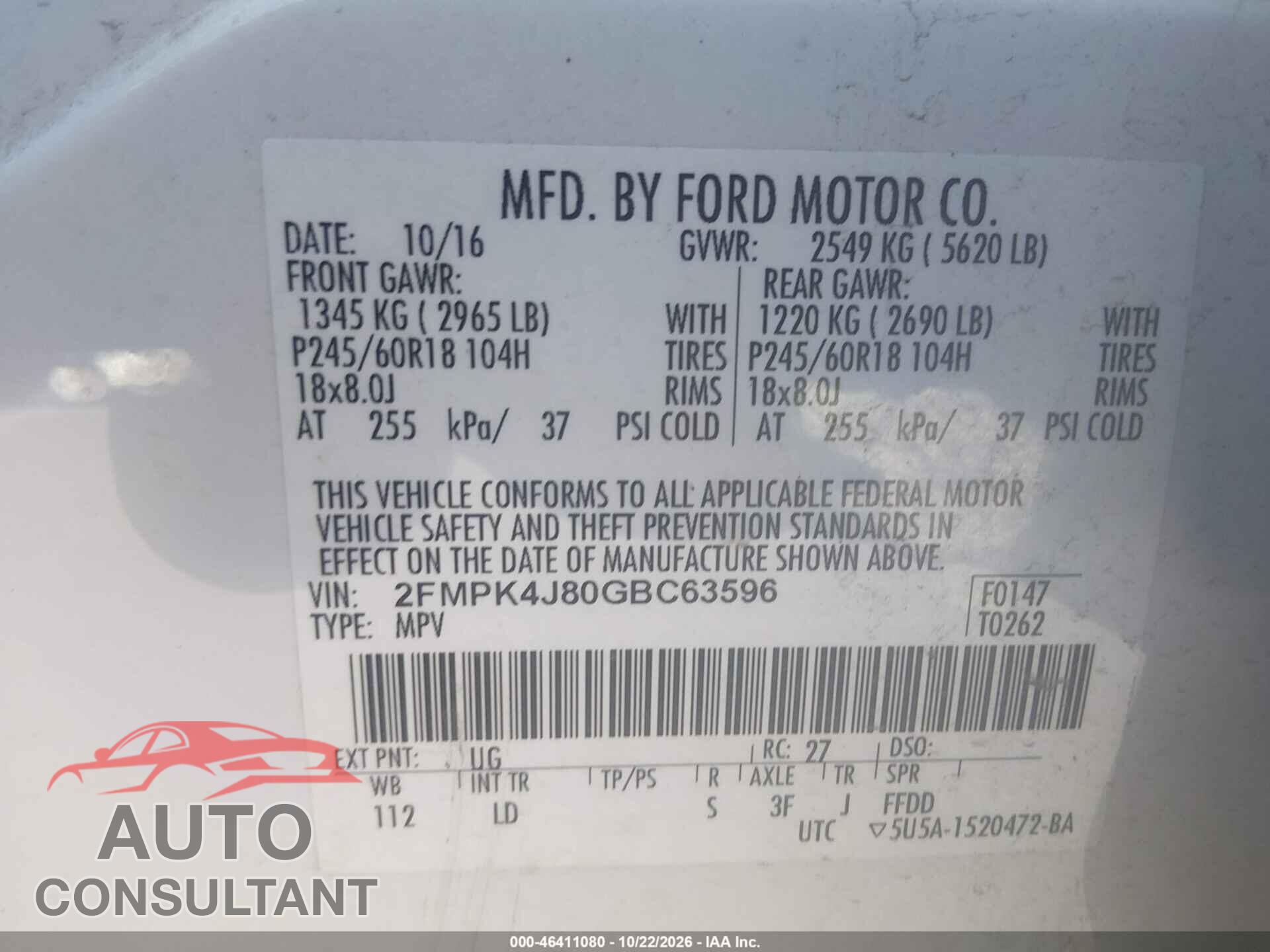 FORD EDGE 2016 - 2FMPK4J80GBC63596
