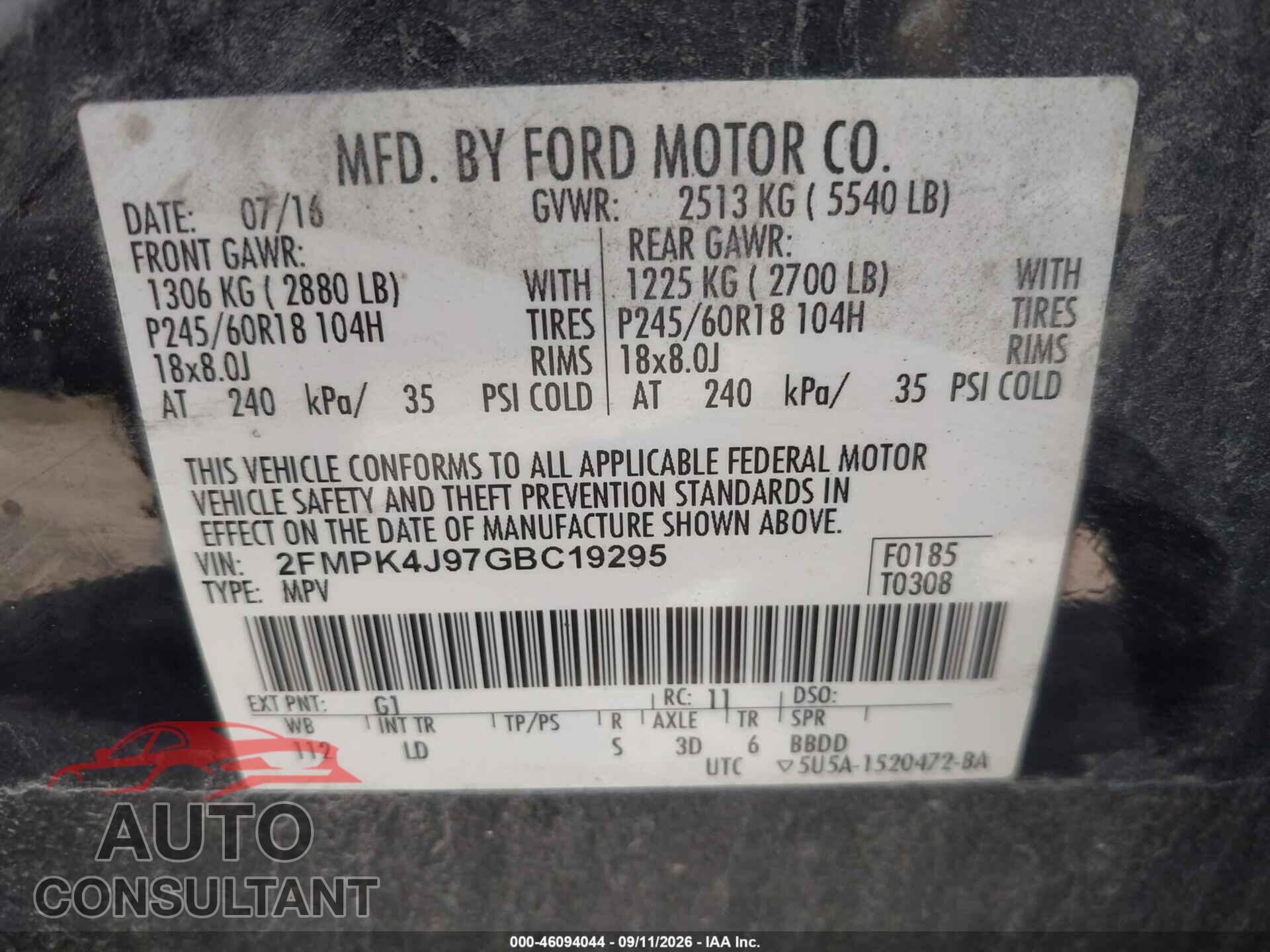 FORD EDGE 2016 - 2FMPK4J97GBC19295