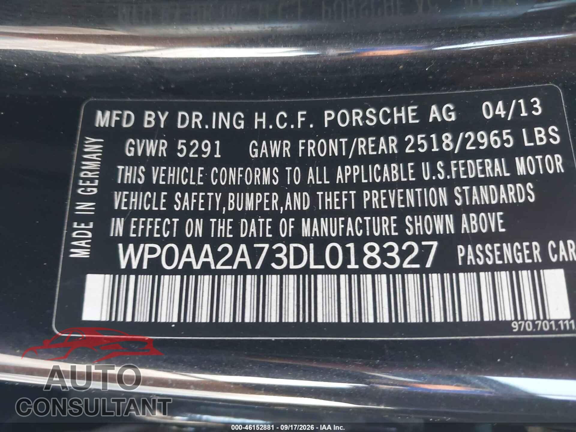 PORSCHE PANAMERA 2013 - WP0AA2A73DL018327