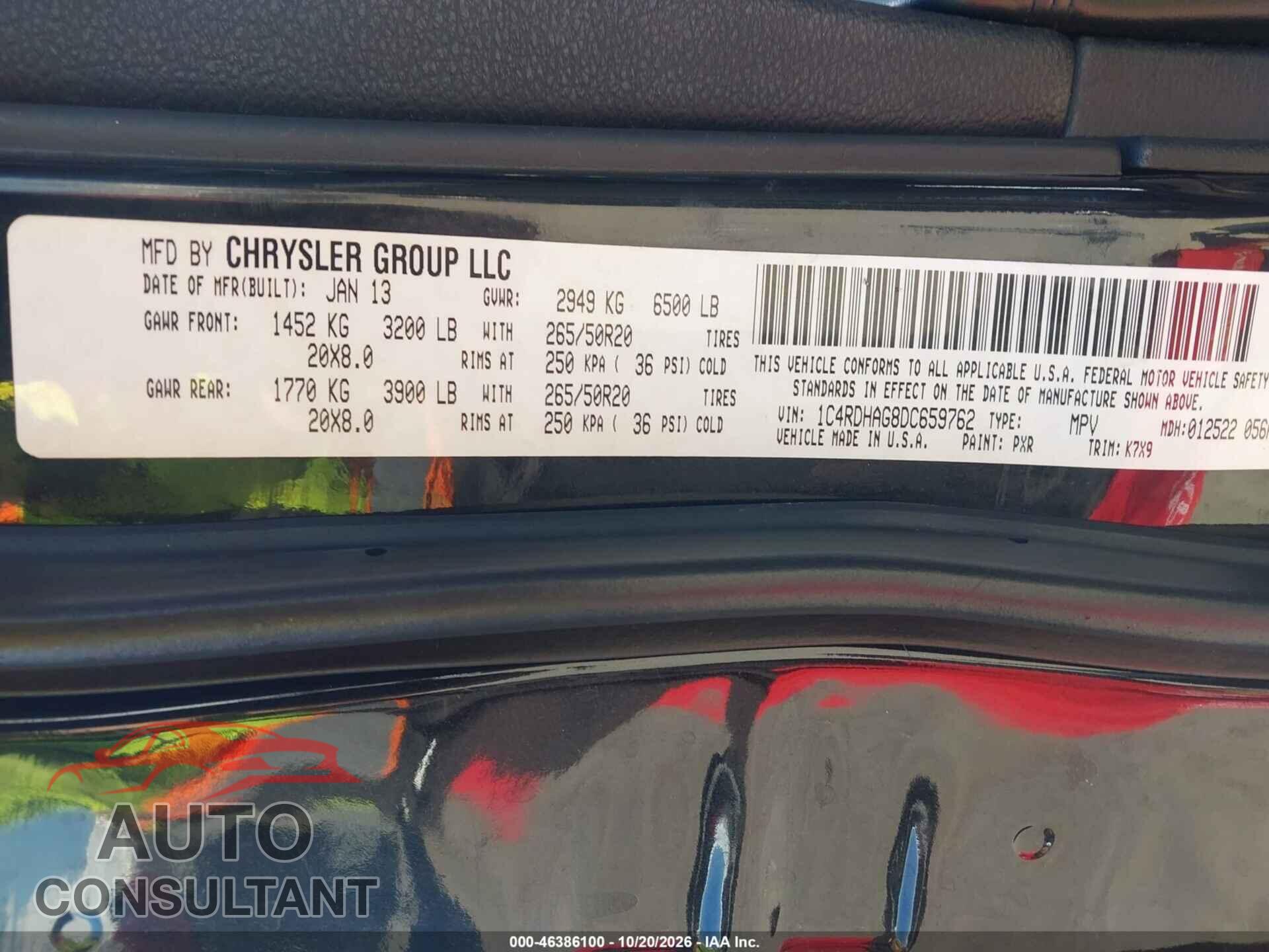 DODGE DURANGO 2013 - 1C4RDHAG8DC659762