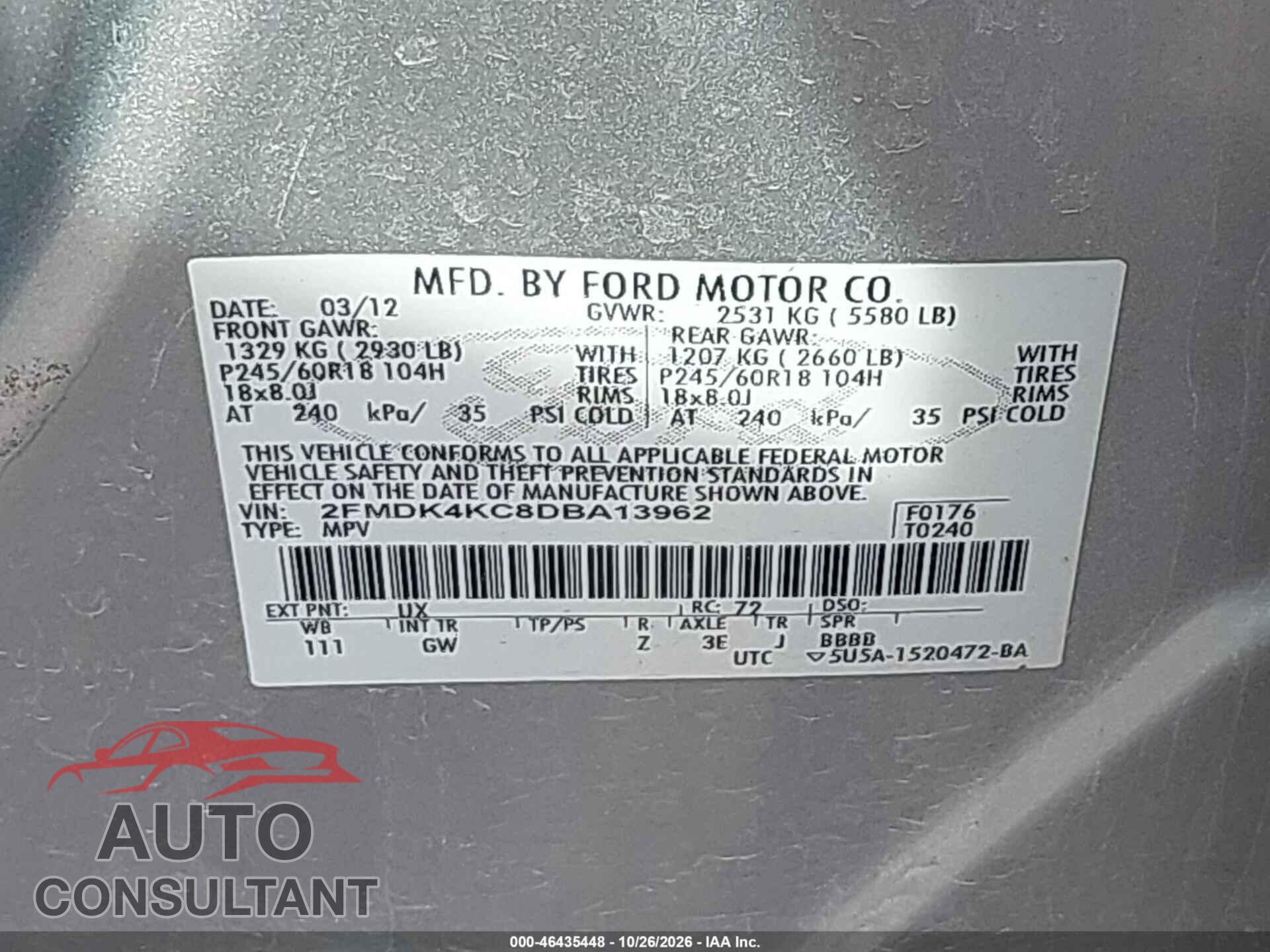 FORD EDGE 2013 - 2FMDK4KC8DBA13962