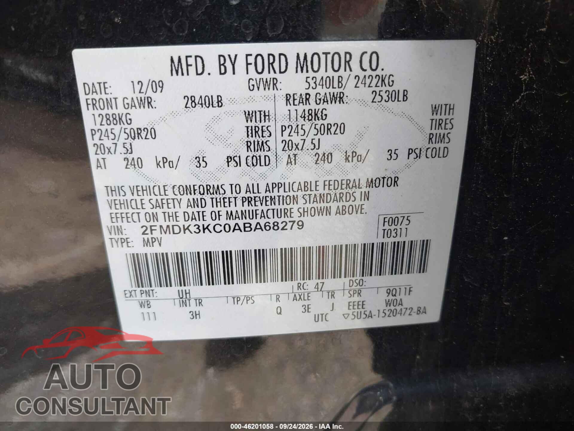 FORD EDGE 2010 - 2FMDK3KC0ABA68279