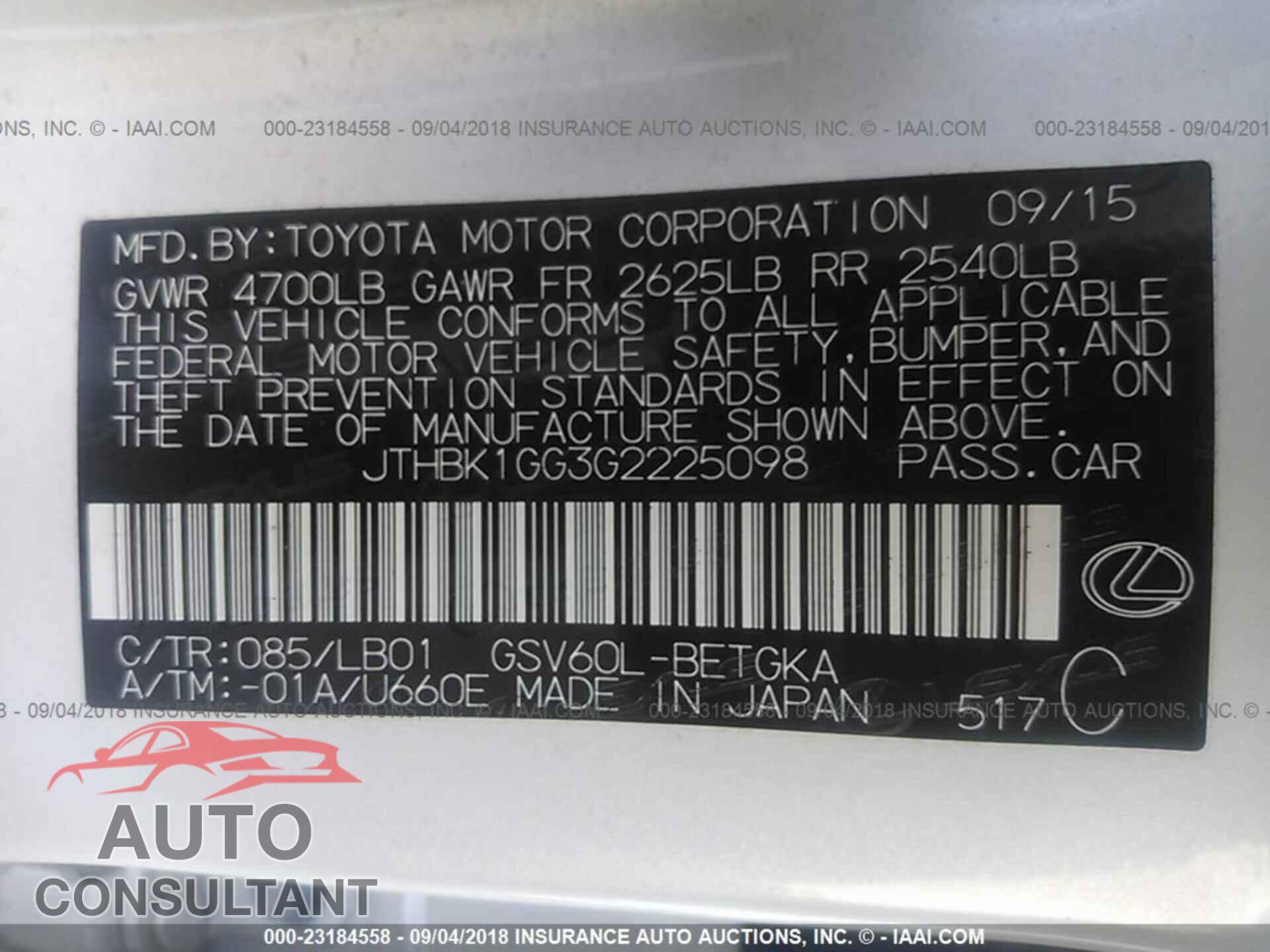 Lexus Es 2016 - JTHBK1GG3G2225098