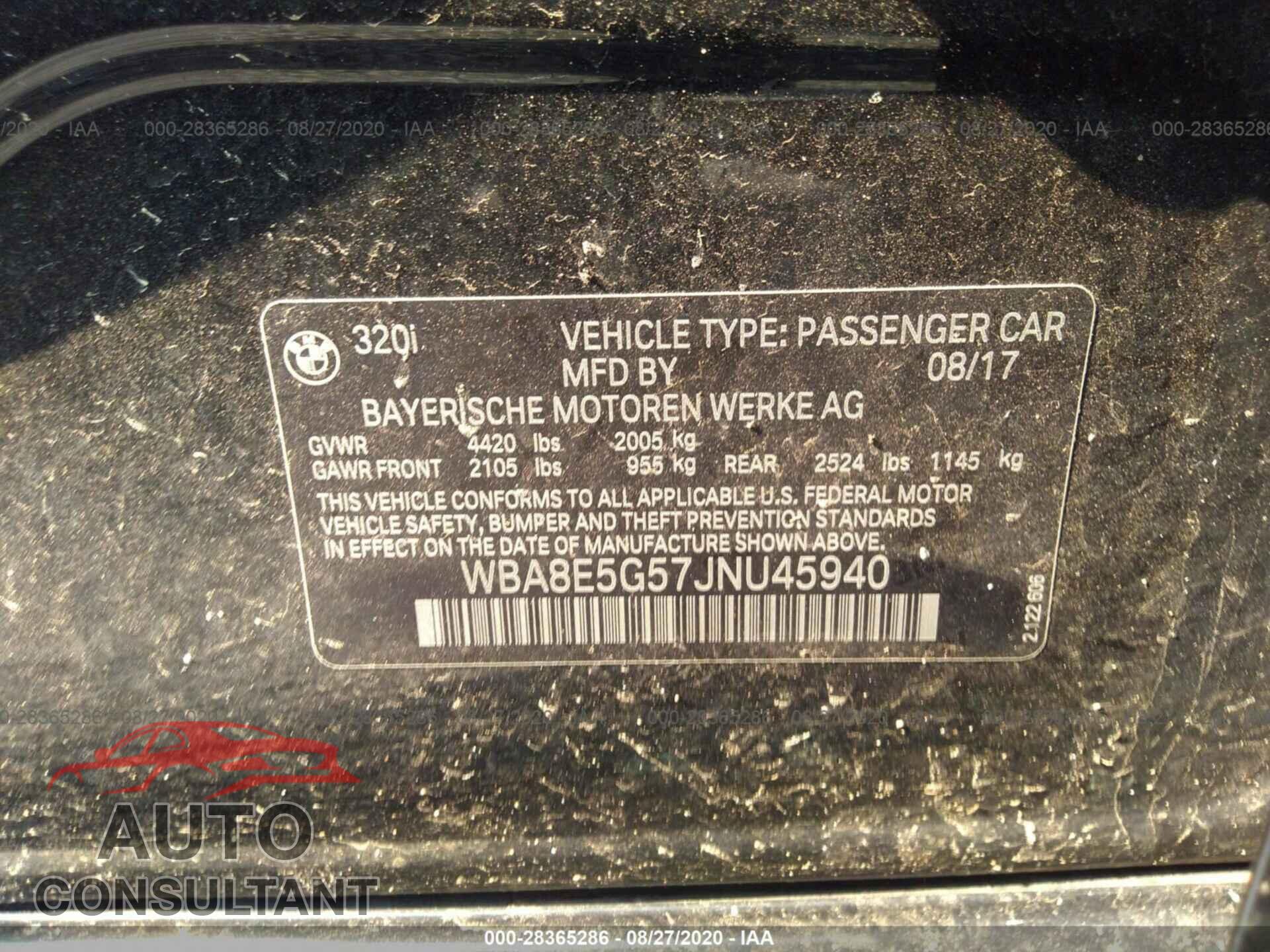 BMW 3 SERIES 2018 - WBA8E5G57JNU45940
