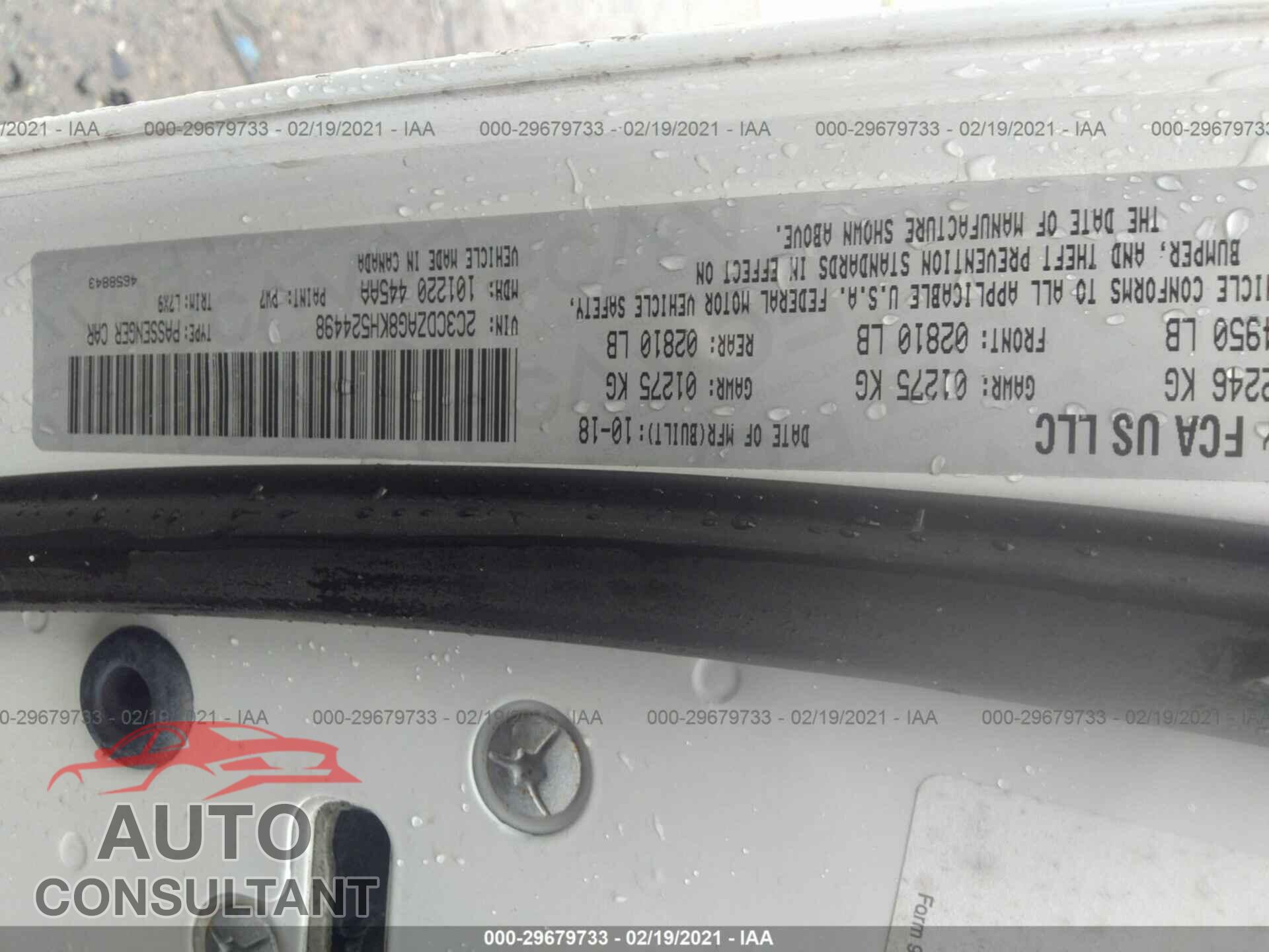 DODGE CHALLENGER 2019 - 2C3CDZAG8KH524498