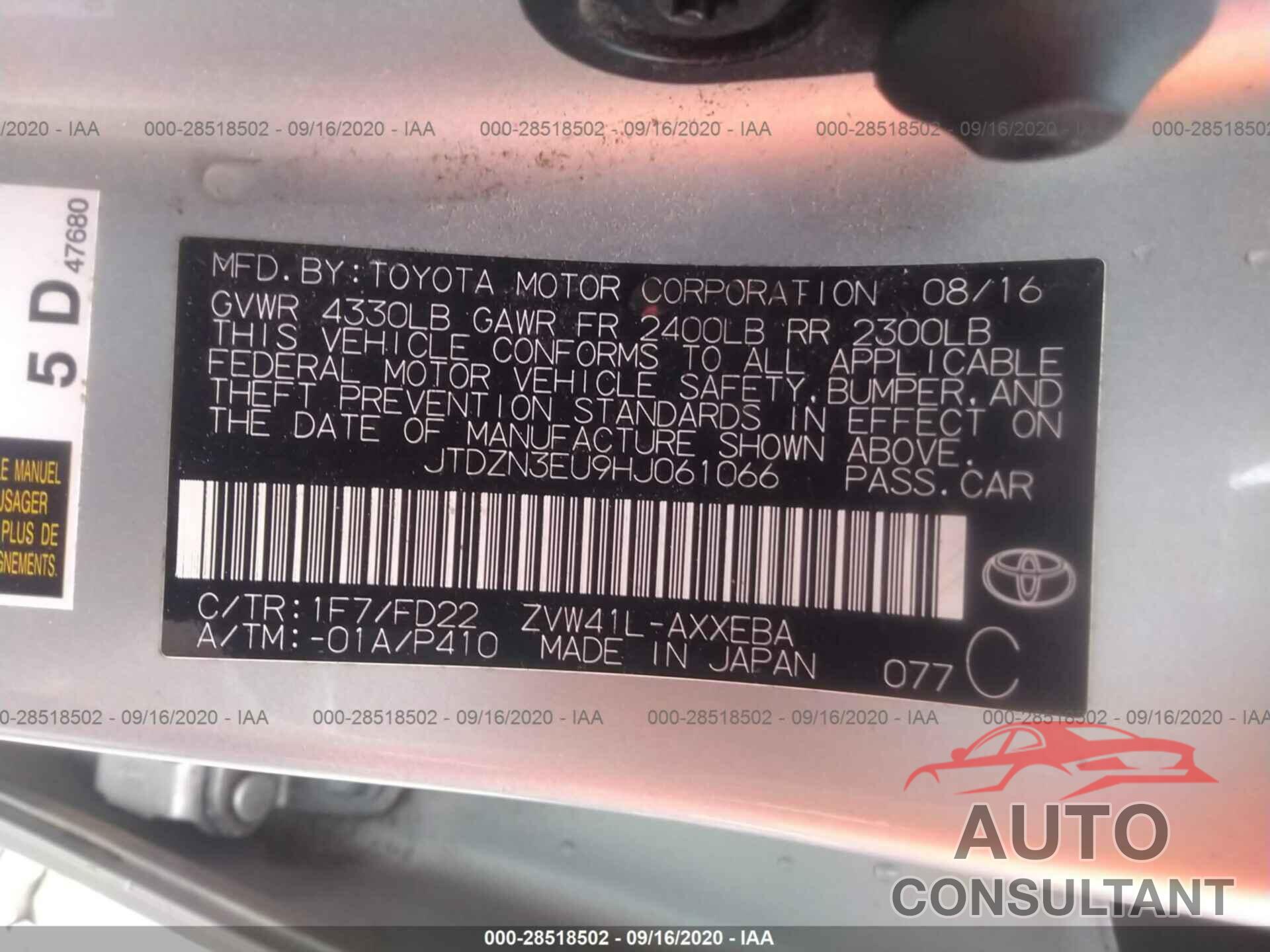 TOYOTA PRIUS V 2017 - JTDZN3EU9HJ061066