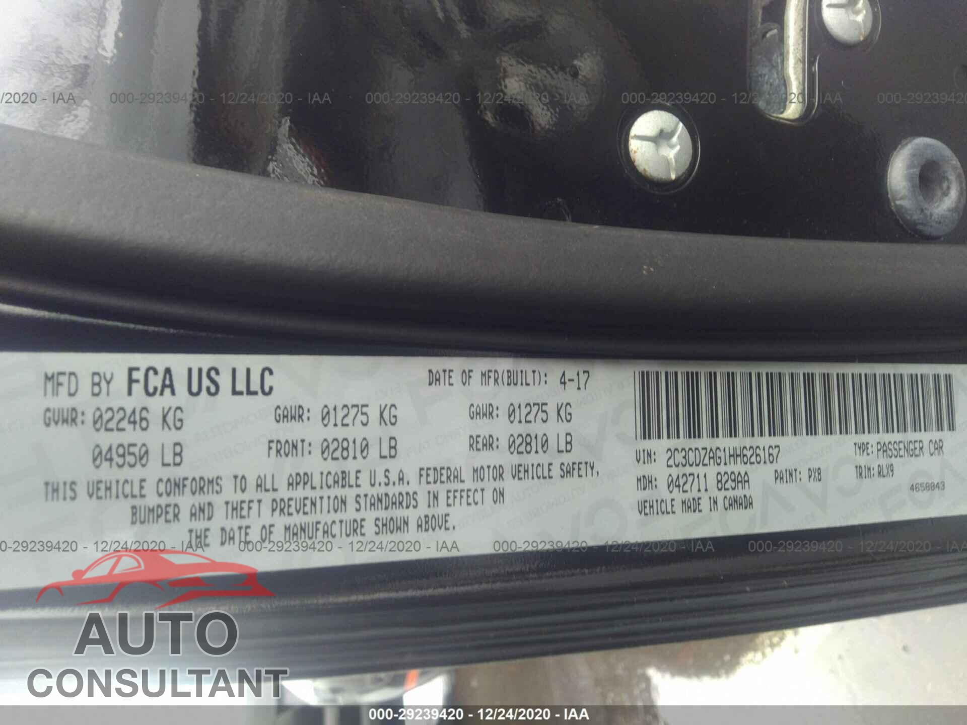 DODGE CHALLENGER 2017 - 2C3CDZAG1HH626167